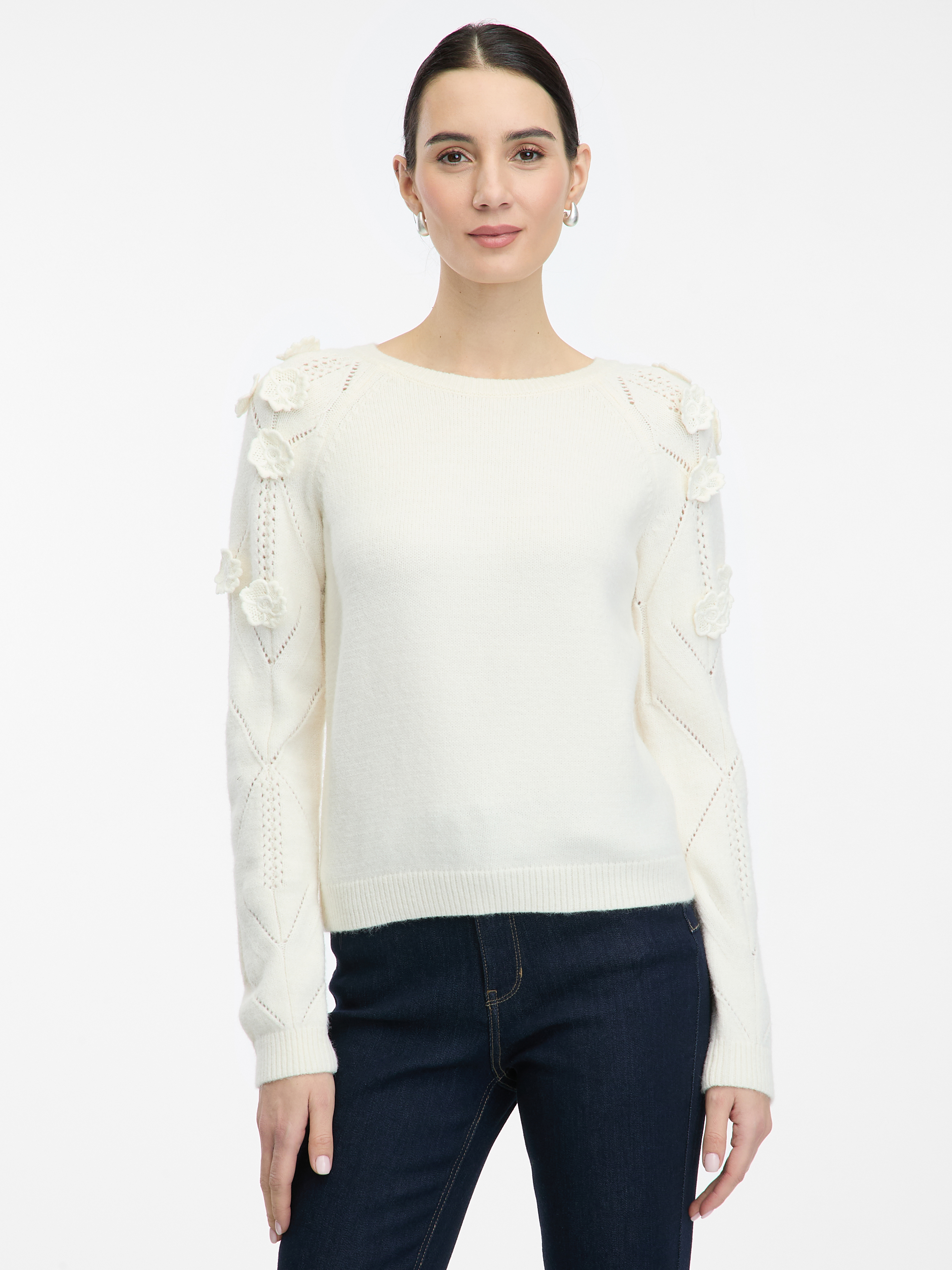 Cream women&#039;s sweater with floral application ORSAY - Women