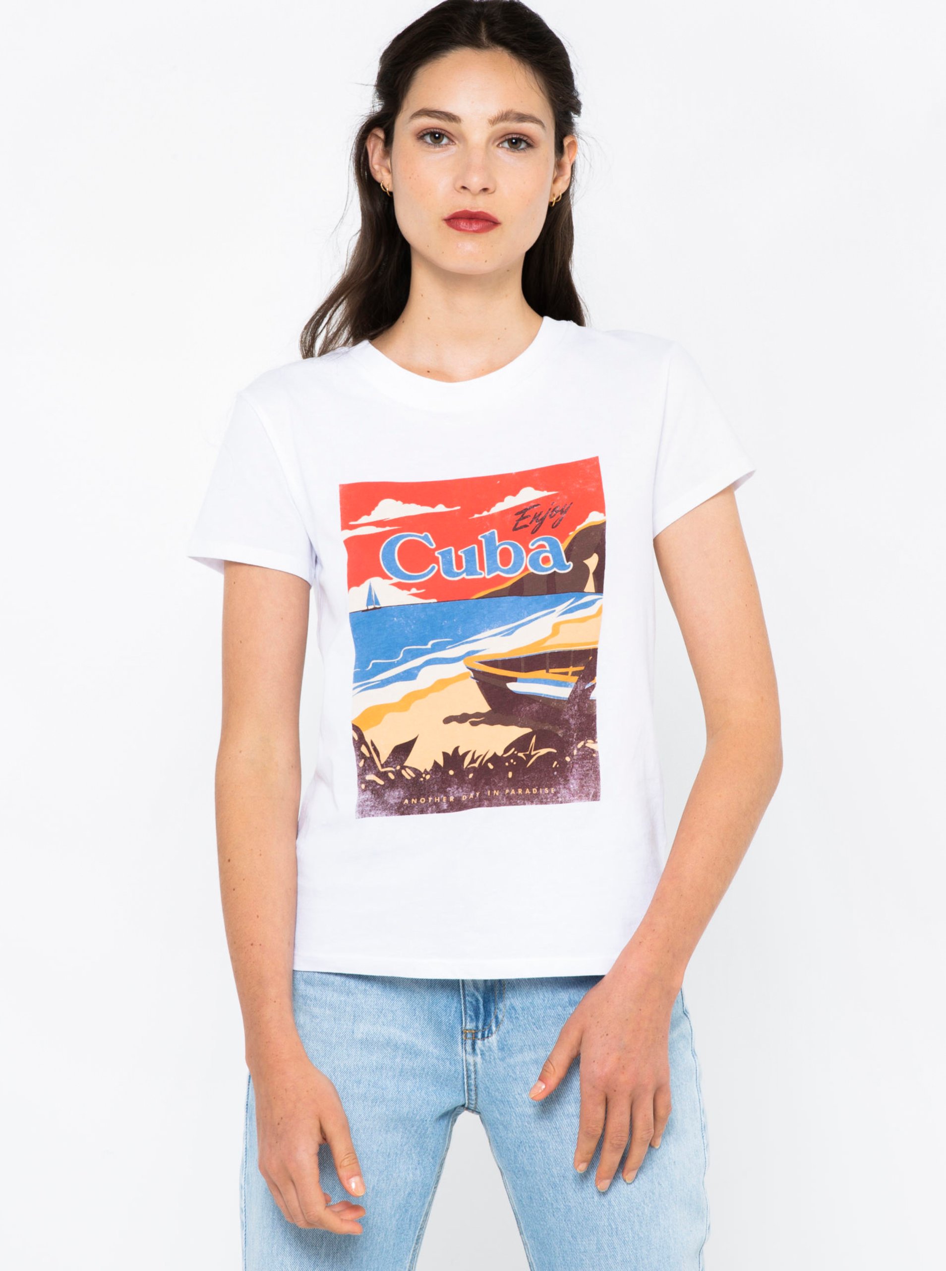 White T-shirt with print CAMAIEU - Women