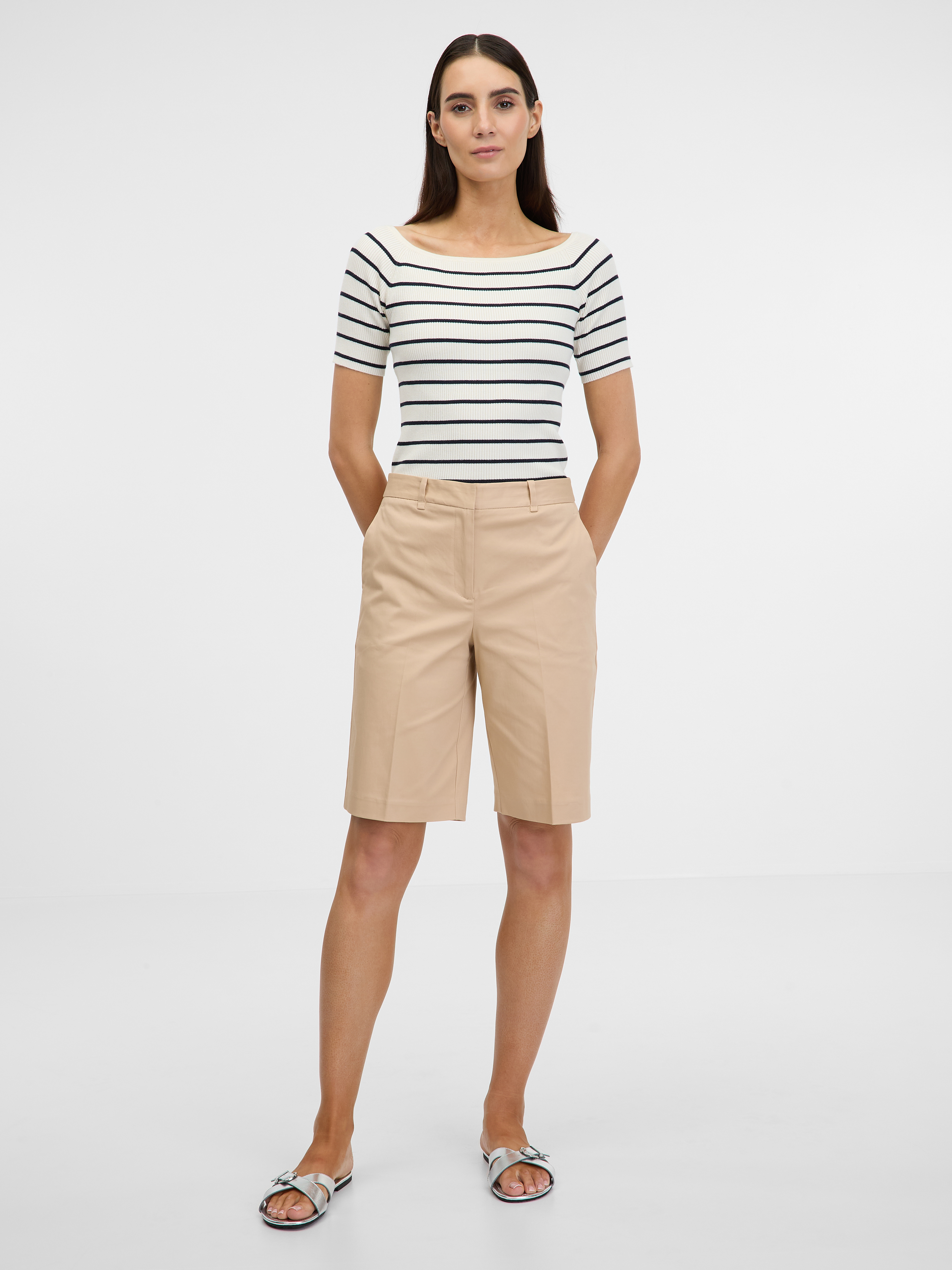 Cream women's T-shirt with three-quarter sleeves ORSAY - Women's