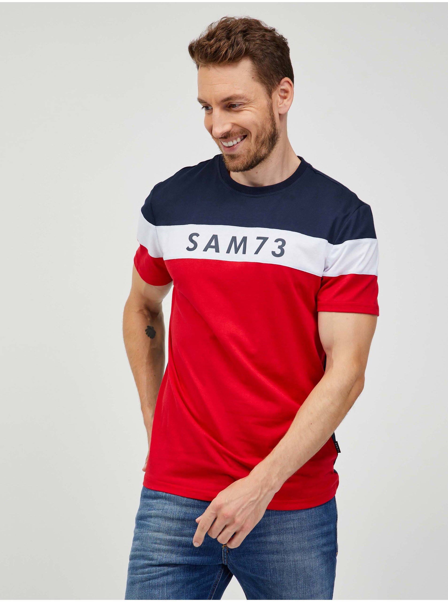 Levně SAM73 Modro-červené pánské tričko SAM 73 Kavix - Pánské