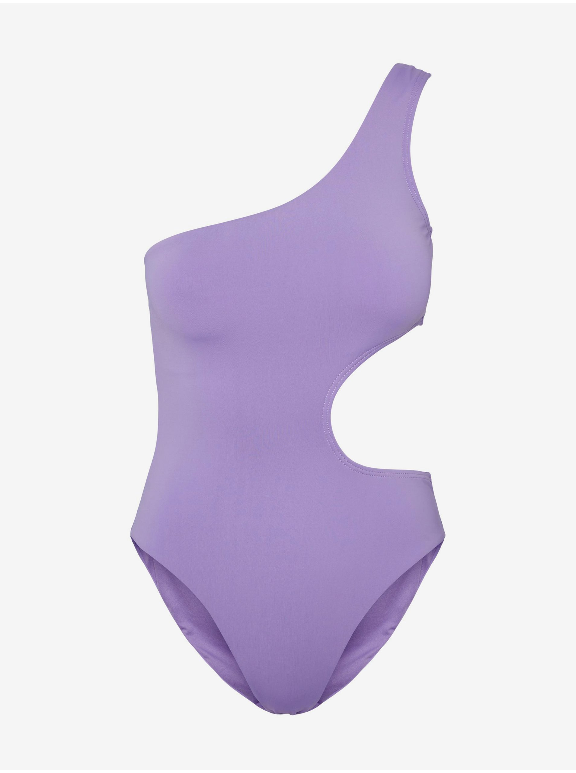 Levně Světle fialové dámské jednodílné plavky s průstřihem Pieces Bara - Dámské