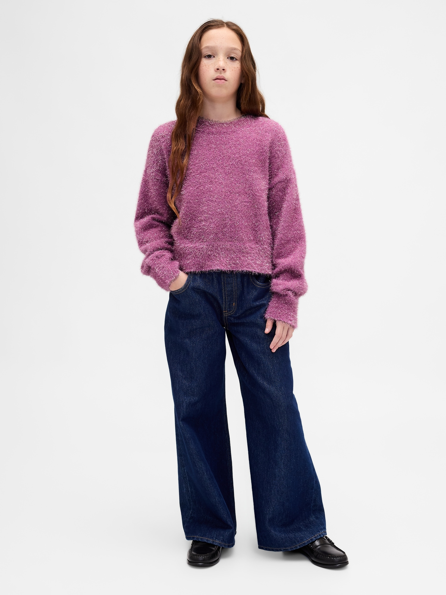 Pulover pentru fete cu fir metalic