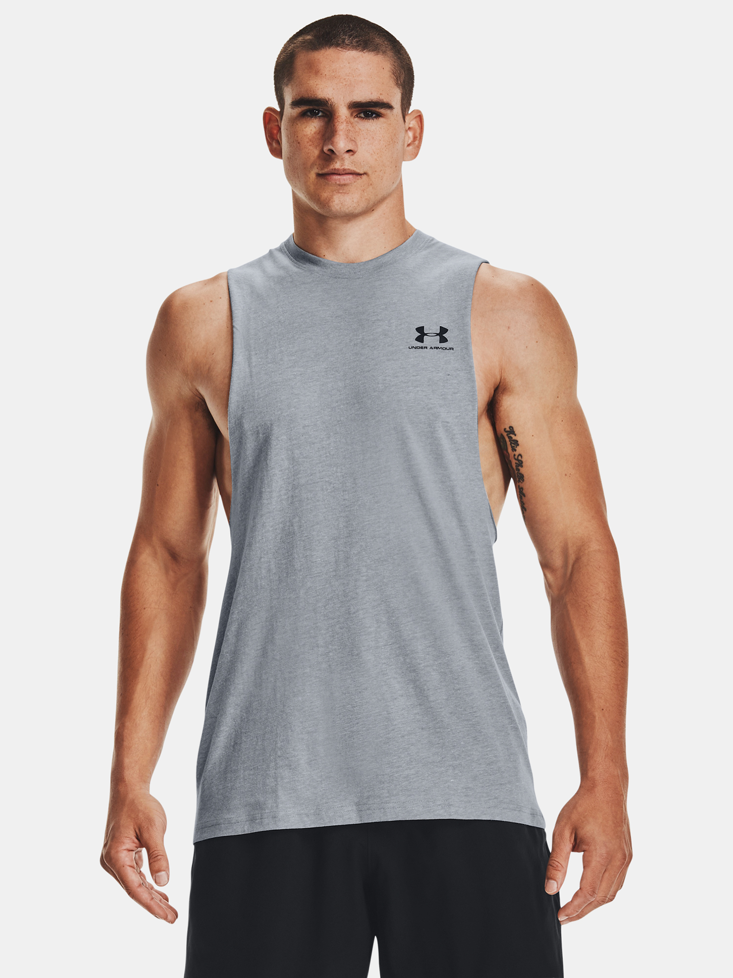 Men's Under Armour UA LEFT CHEST CUT OFF TANK-GRY - Men's Tank Top