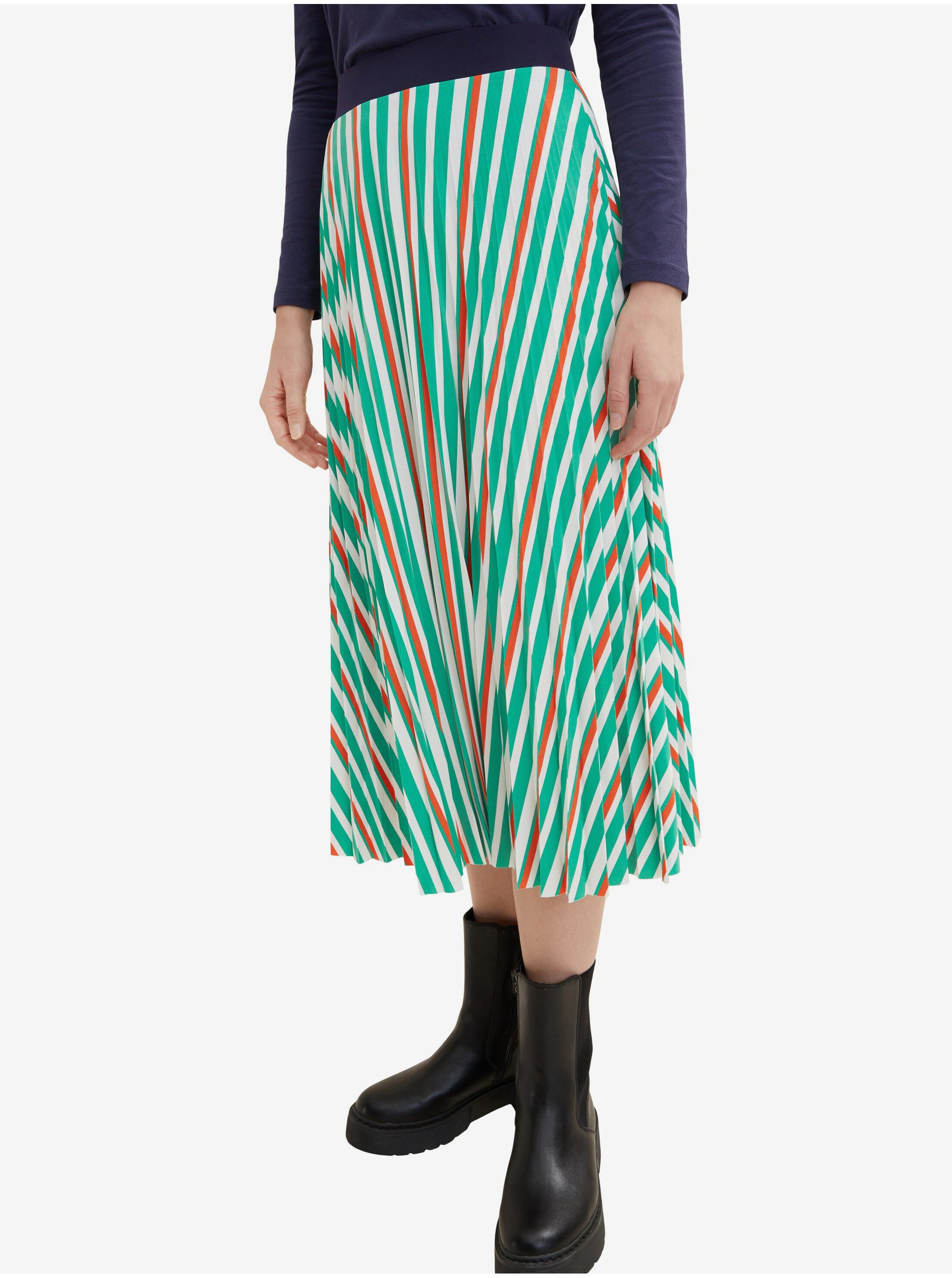 Light Green Ladies Pleated Midi Skirt Tom Tailor - Women