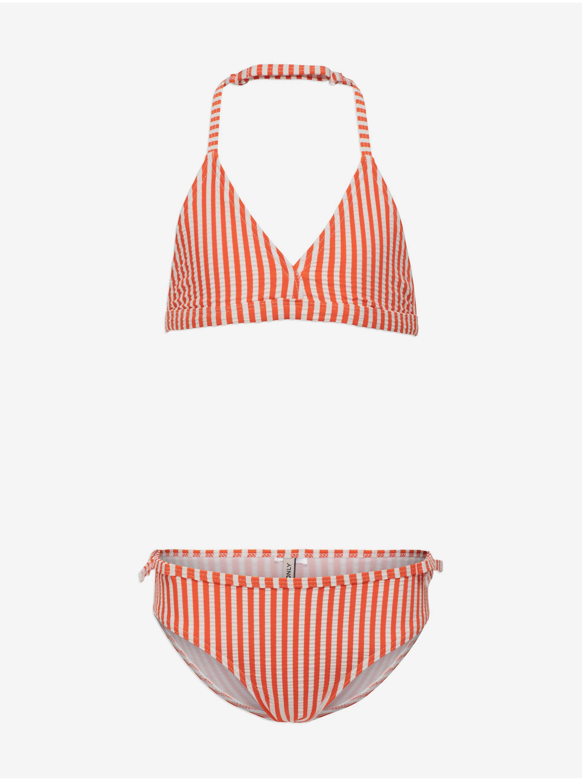 White-orange girly two-piece striped swimwear ONLY Kitty - Girls