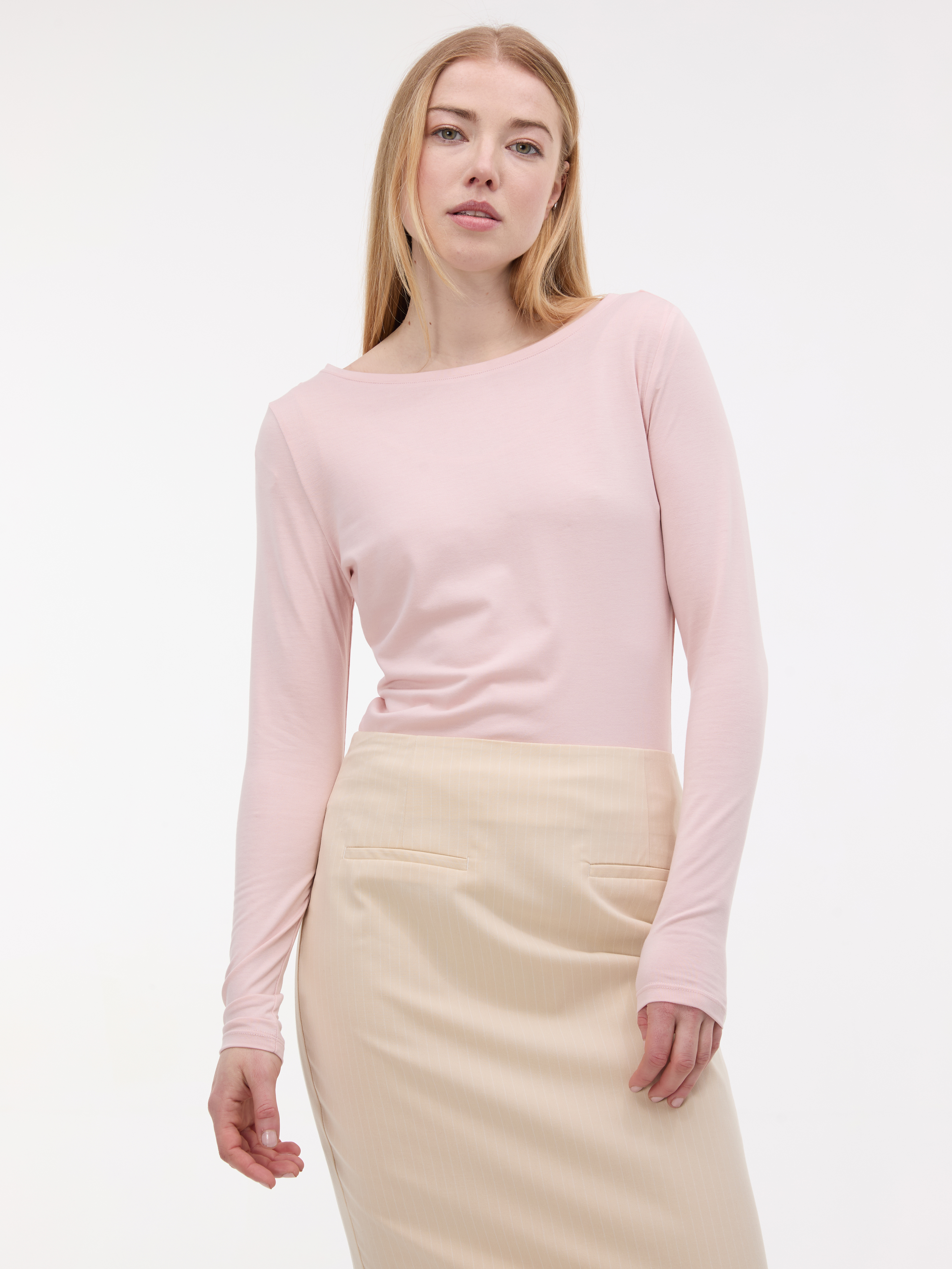 Světle růžové dámské tričko s dlouhým rukávem ORSAY