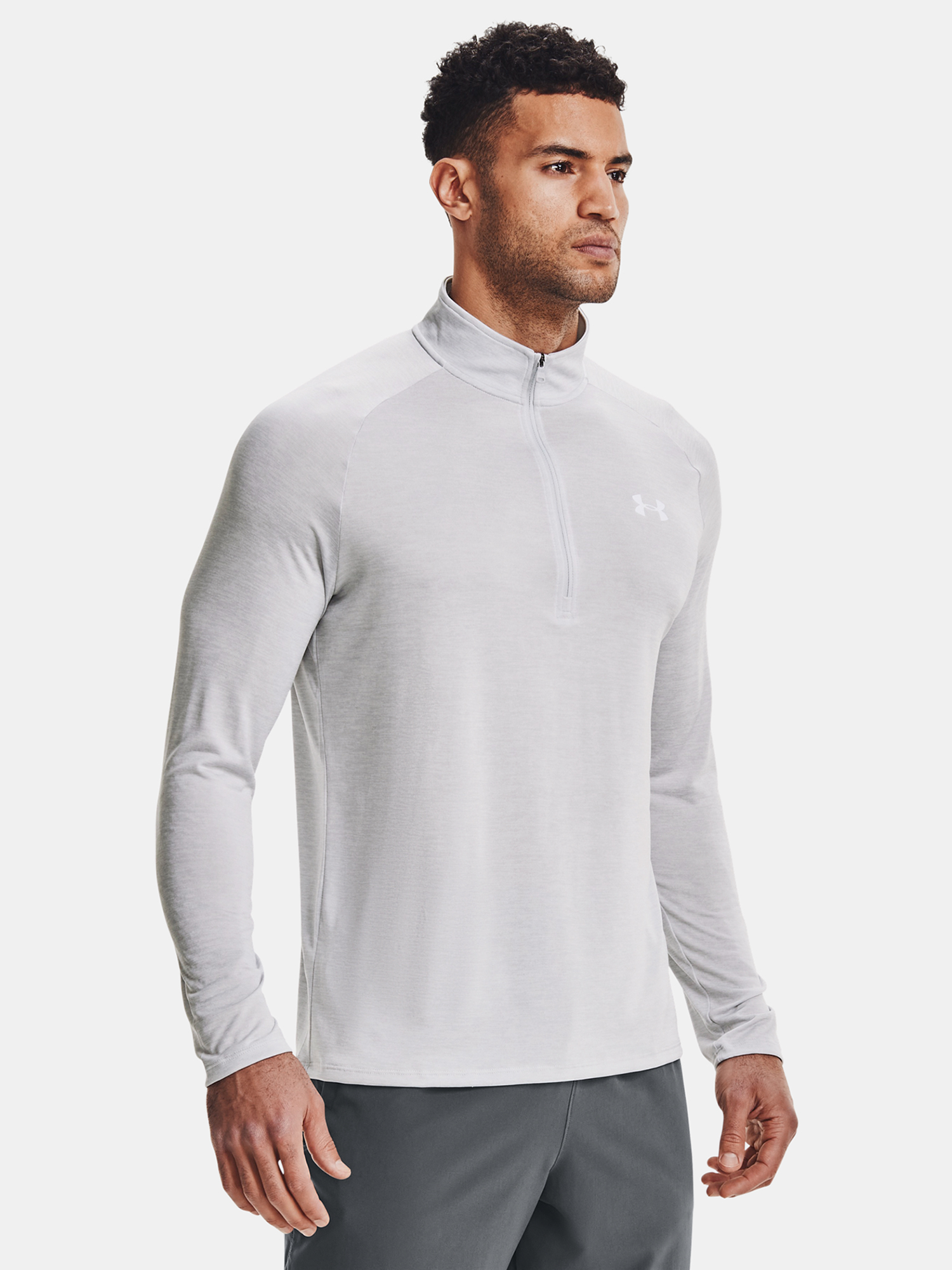 Svetlosivé športové tričko Under Armour UA Tech 2.0 1/2 Zip