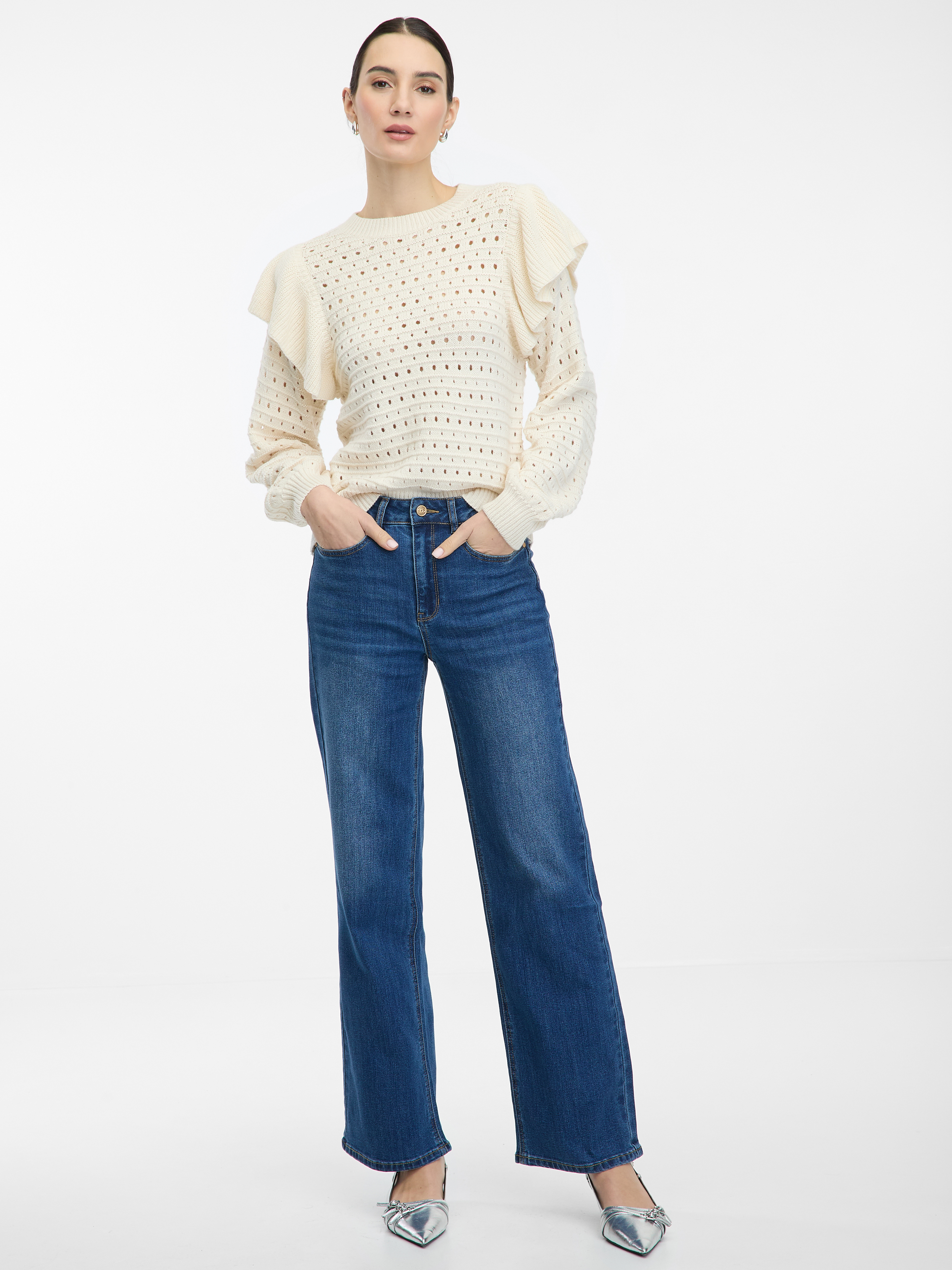 Cream women's sweater with frills ORSAY - Women's