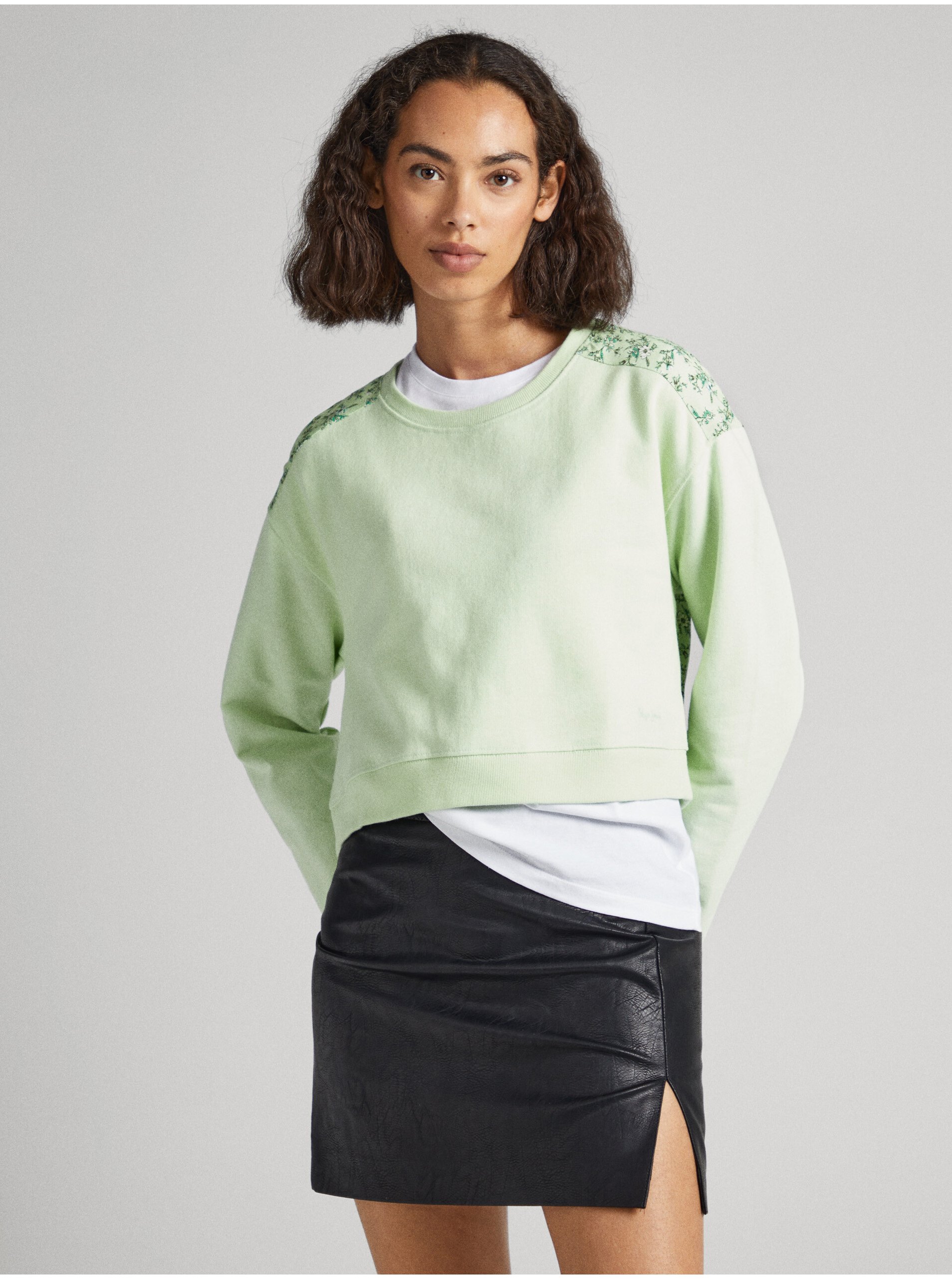 Light Green Women's Floral Sweatshirt Pepe Jeans Alissa - Women