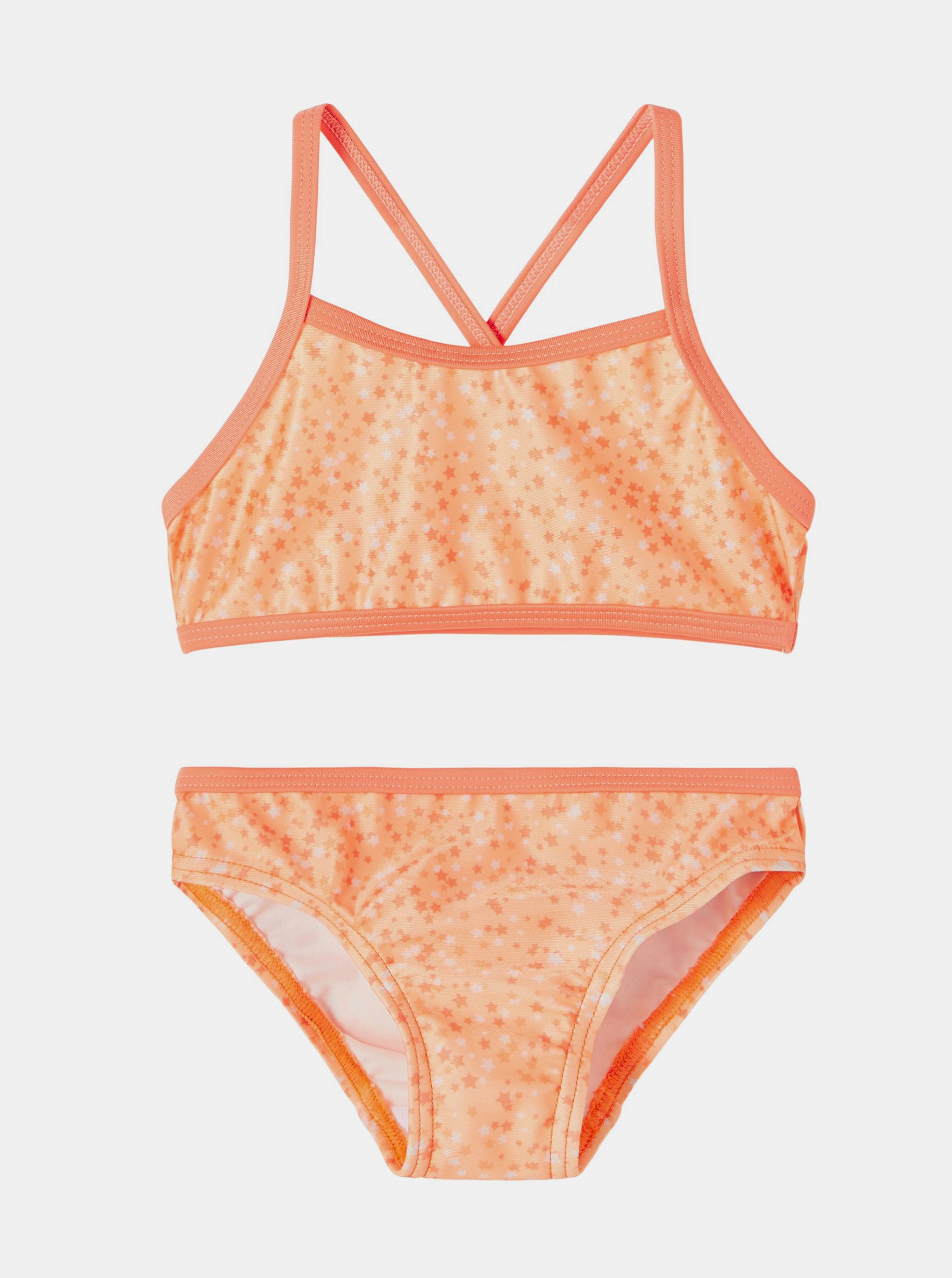 Levně Oranžové holčičí vzorované dvoudílné plavky name it Felisia - unisex