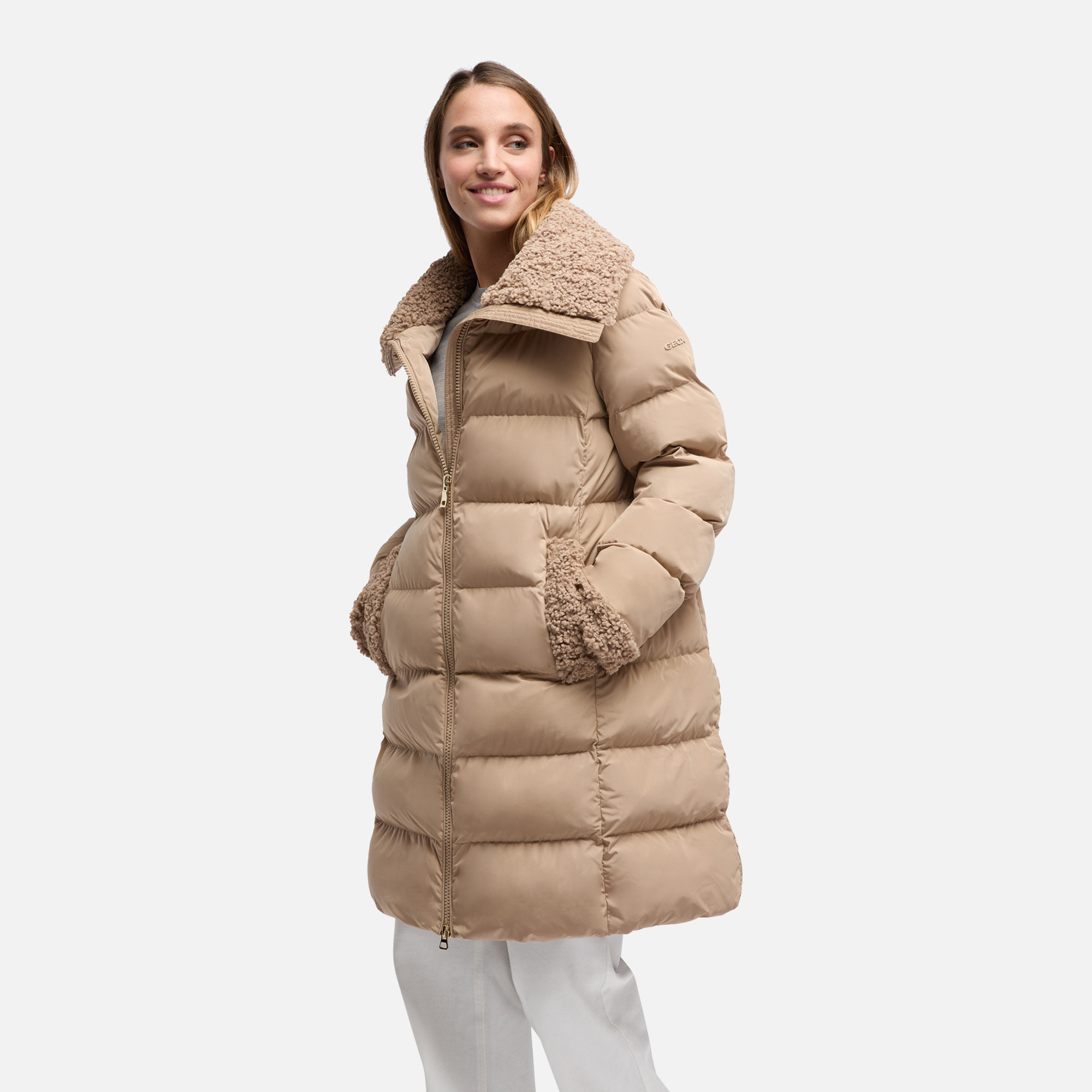 Beige Women's Quilted Jacket Geox Vilde - Women's