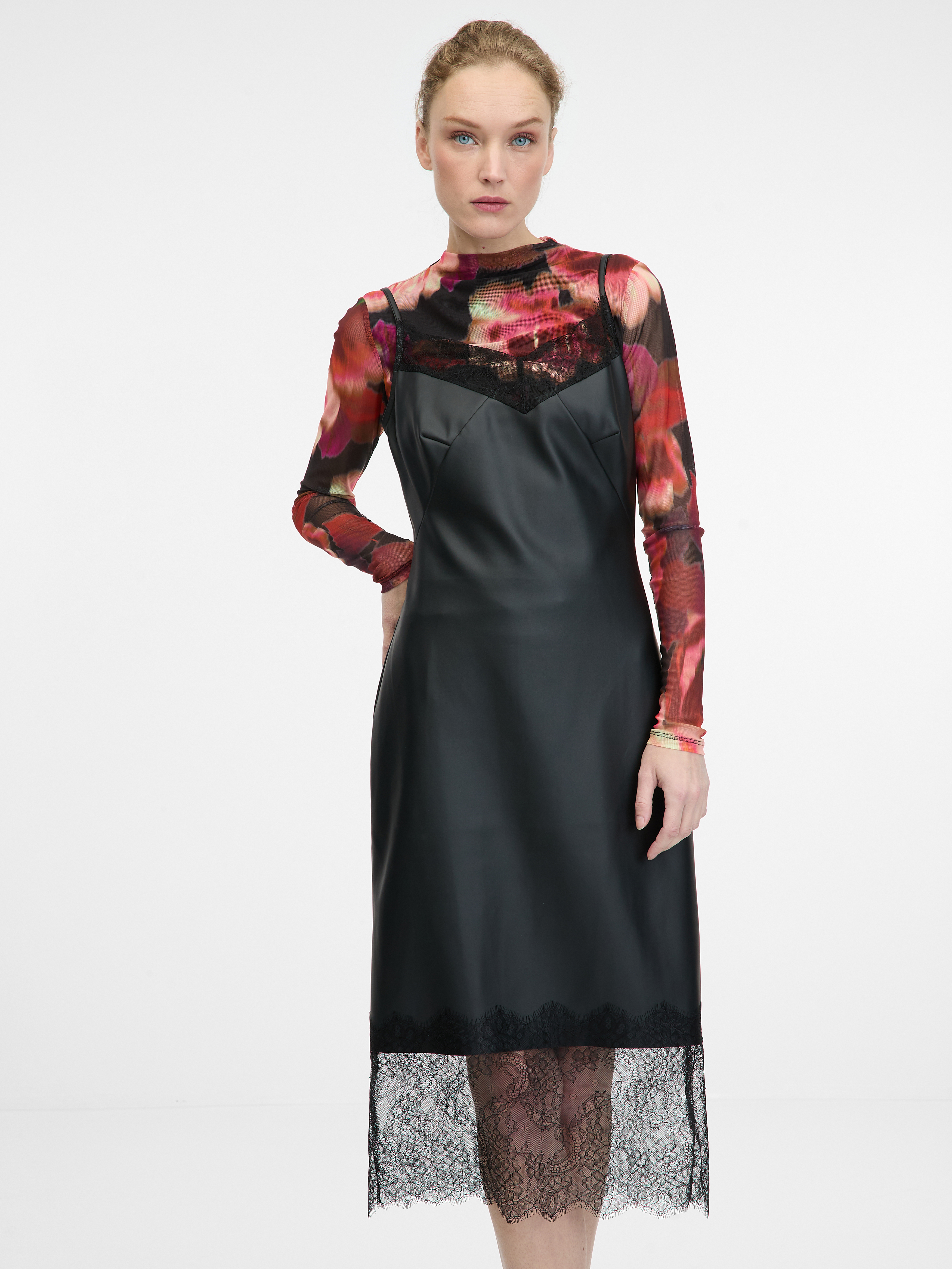 Black womens leatherette midi dress ORSAY - Womens