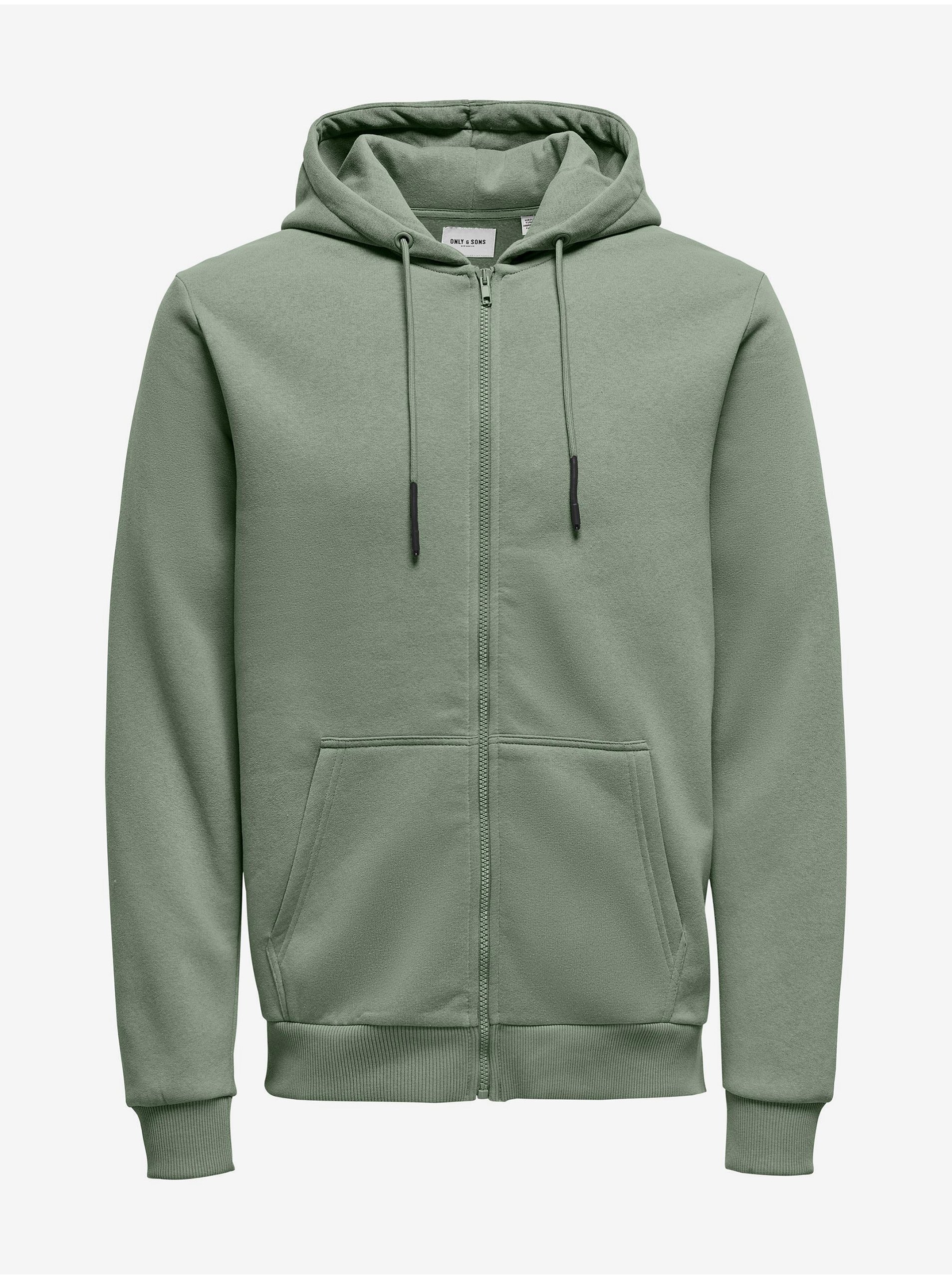 Green Mens Zippered Hoodie ONLY & SONS Ceres - Men