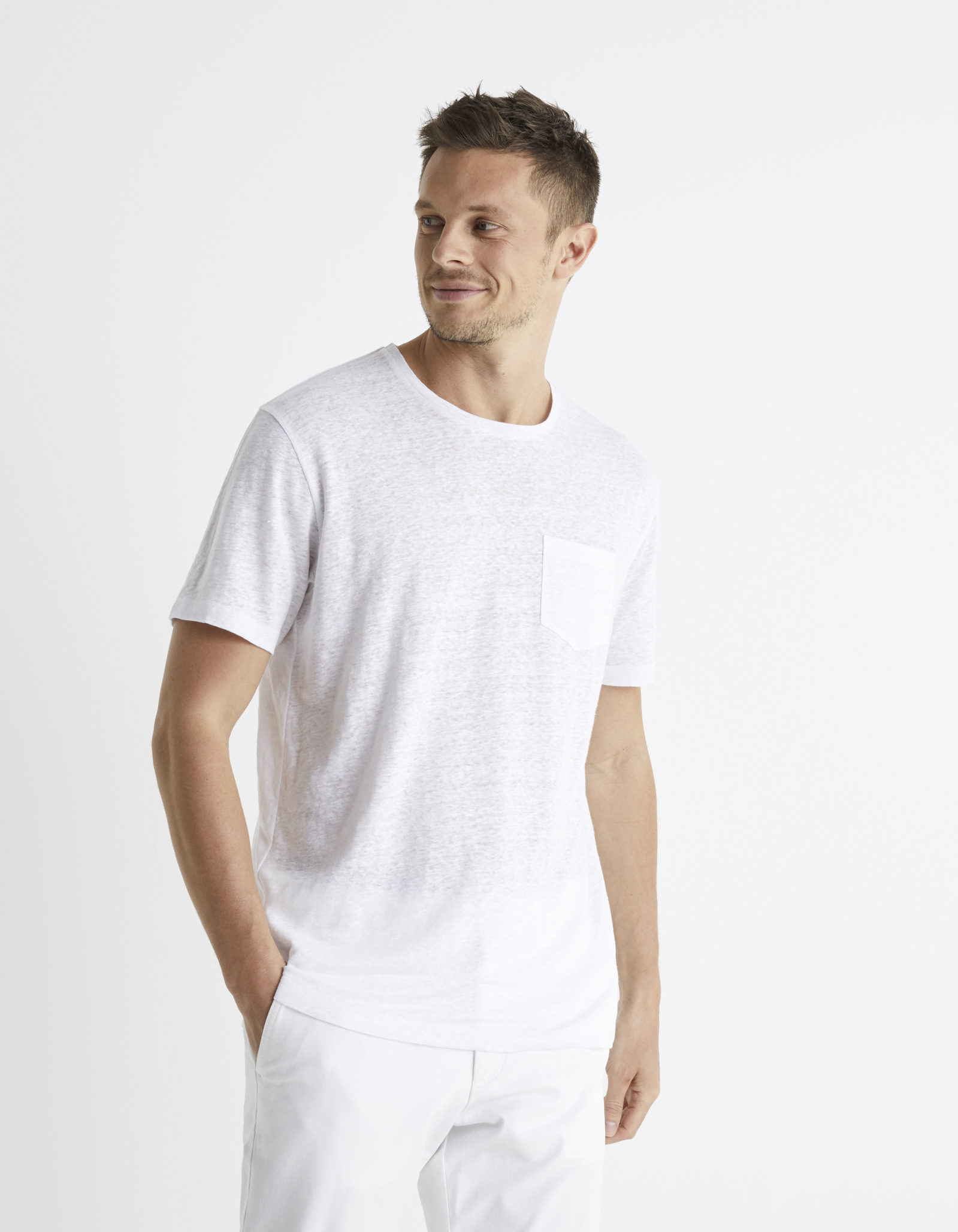 Celio Linen T-shirt Belino With Pocket - Men