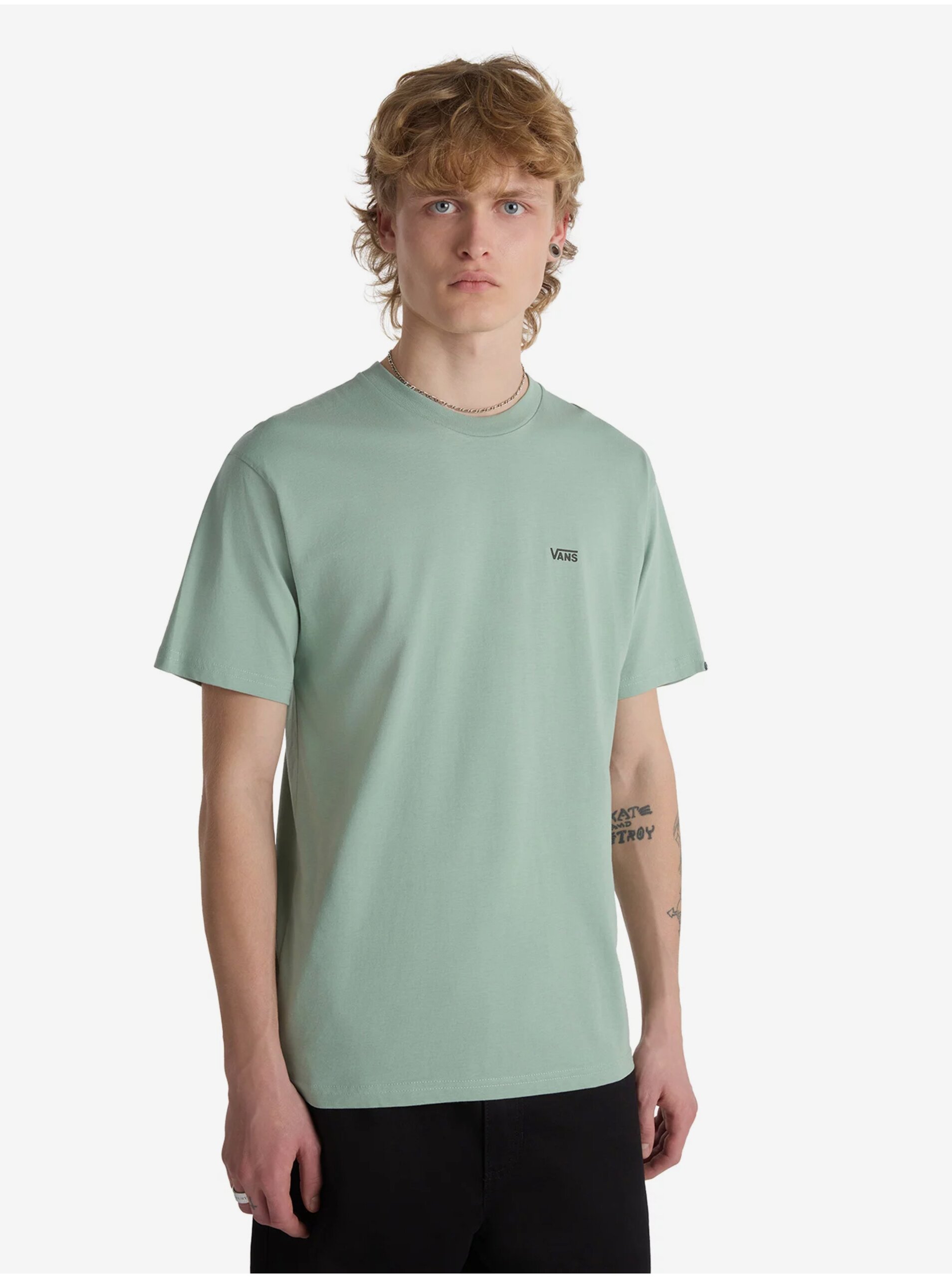 Levně Světle zelené pánské tričko VANS Left Chest Logo - Pánské