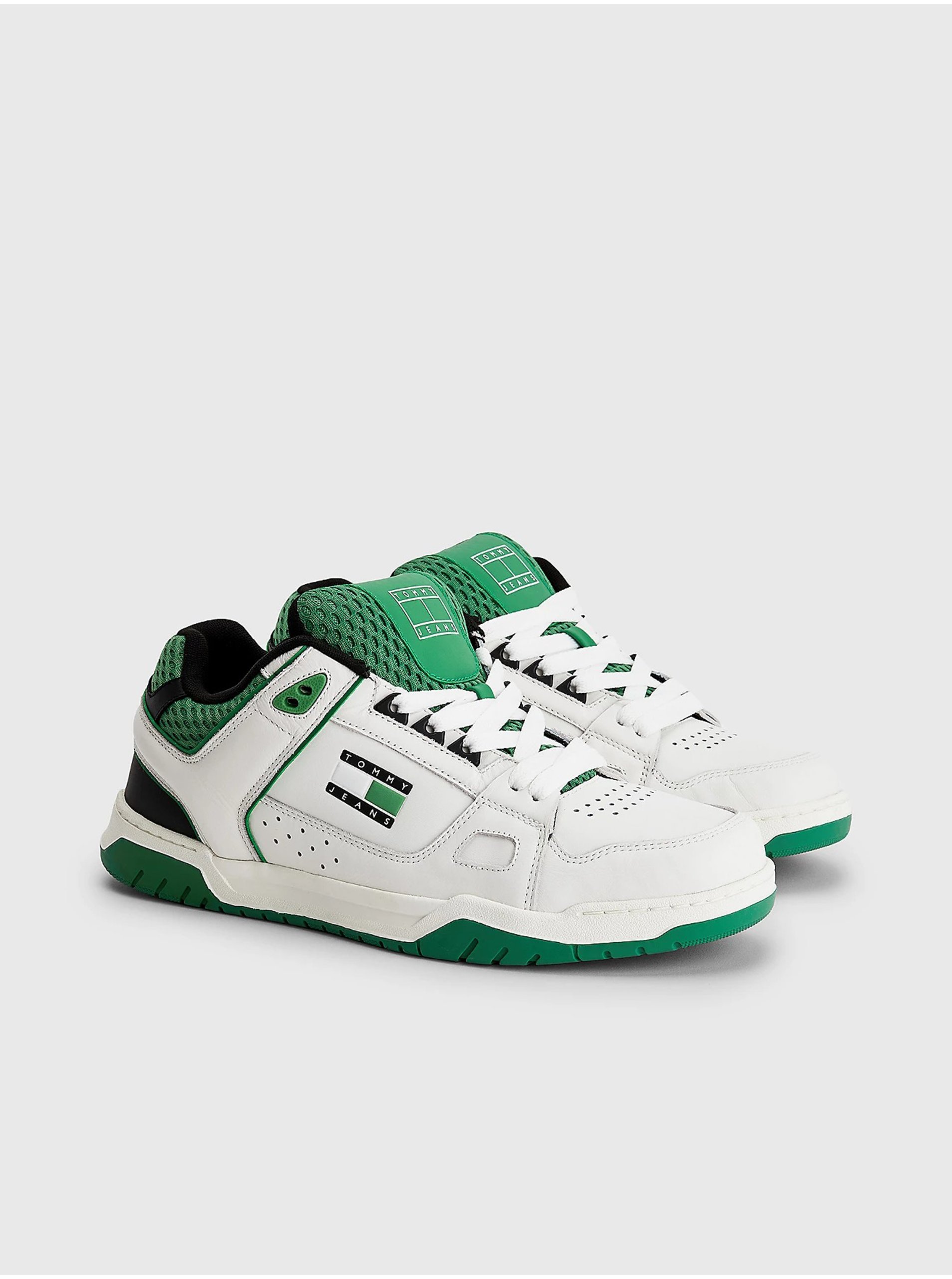 Levně Zeleno-bílé pánské kožené tenisky Tommy Jeans - Pánské