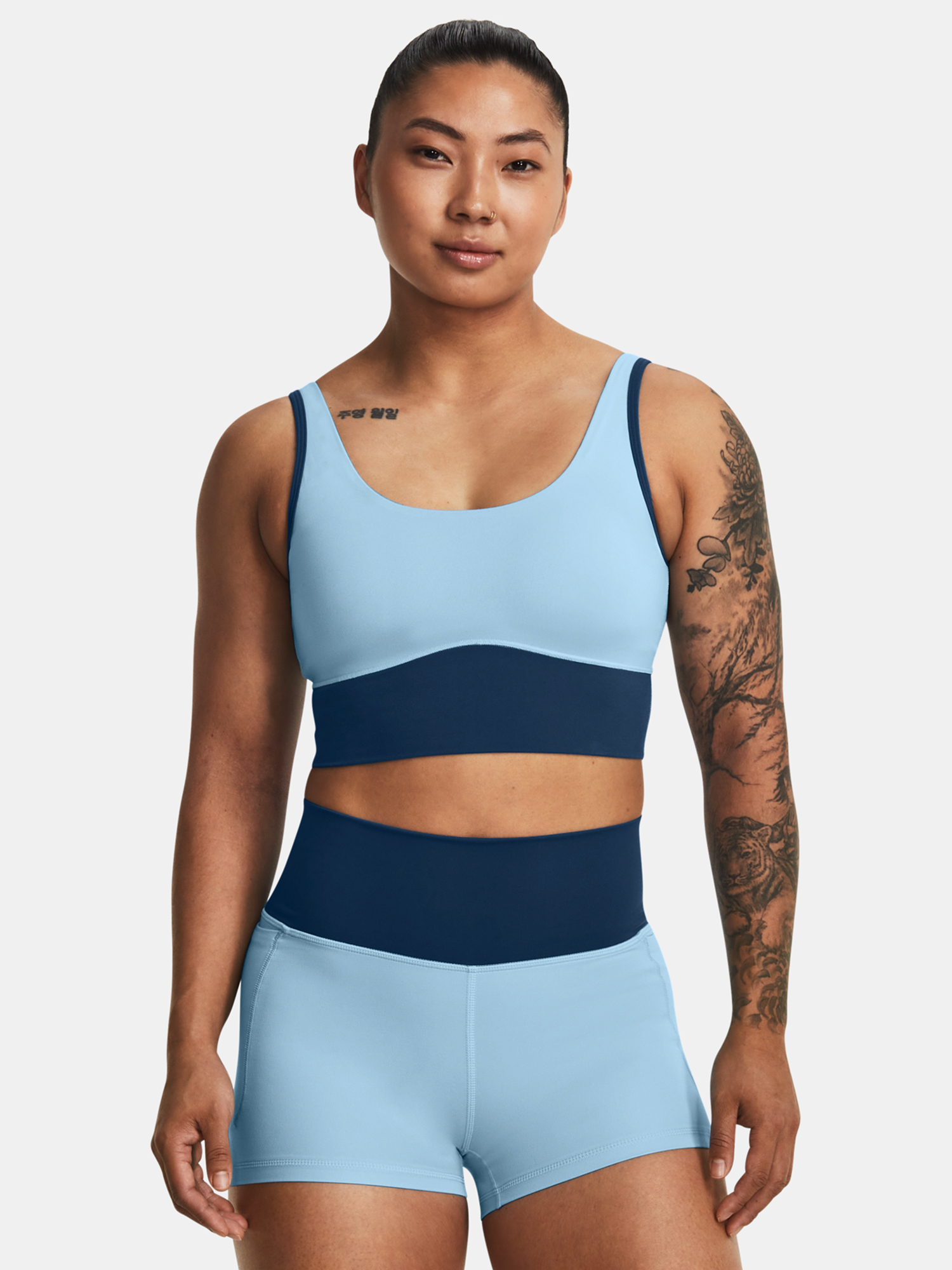 Svetlomodrá dámska športová podprsenka Under Armour Meridian