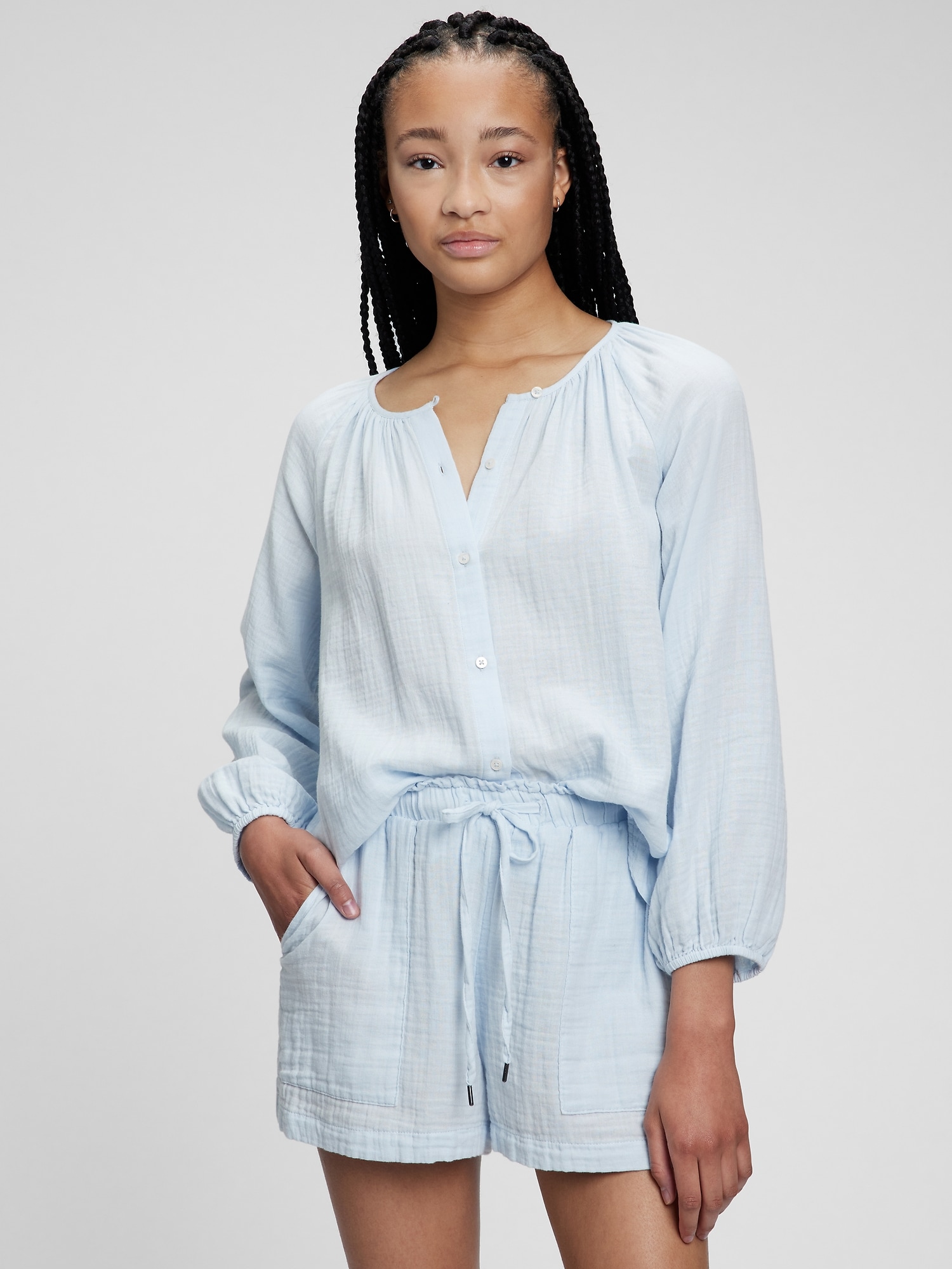 Памучна блуза без яка GAP