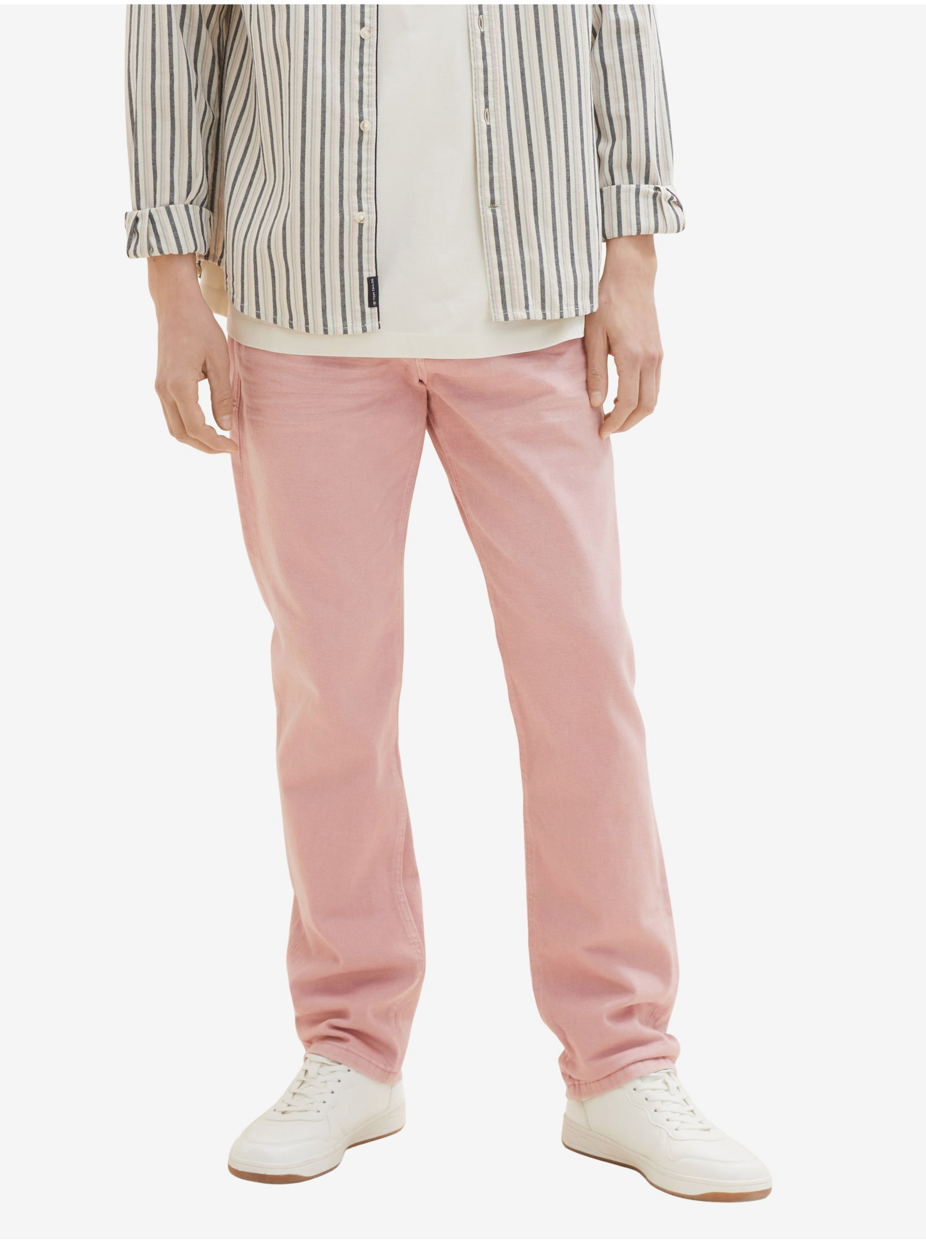 Levně Světle růžové pánské straight fit džíny Tom Tailor - Pánské