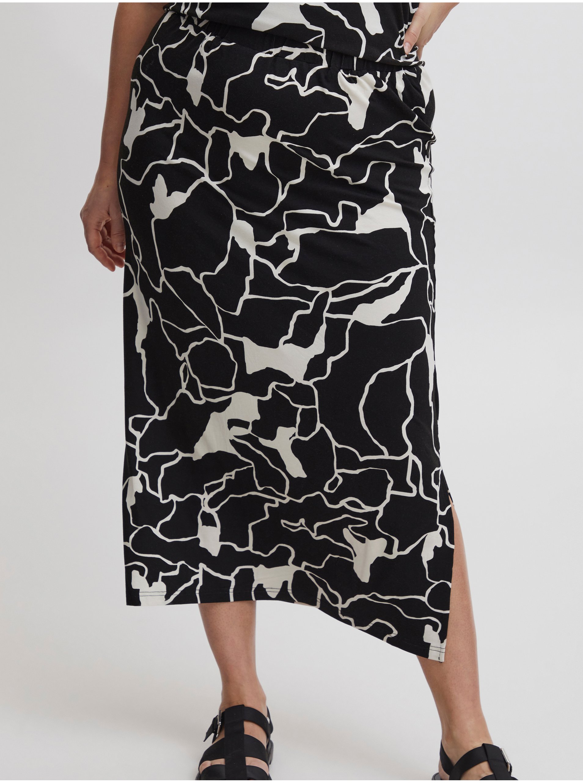 Levně Bílo-černá dámská vzorovaná midi sukně Fransa - Dámské
