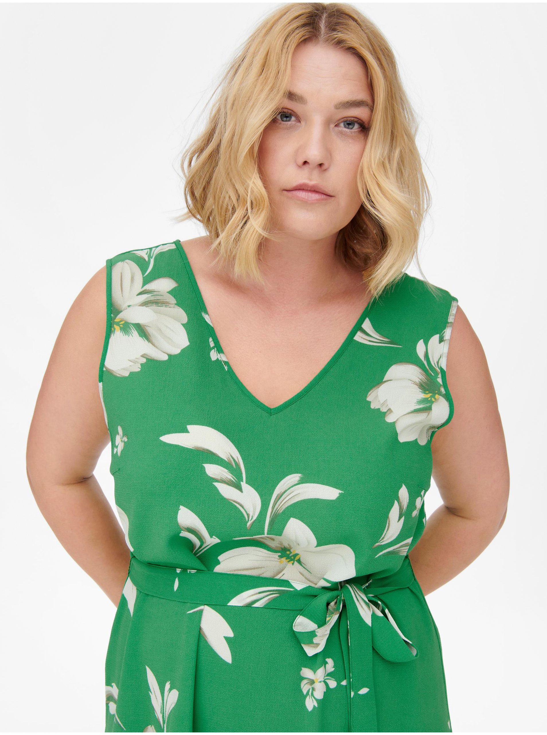 Green Floral Midish with Tie ONLY CARMAKOMA Luxmille - Women