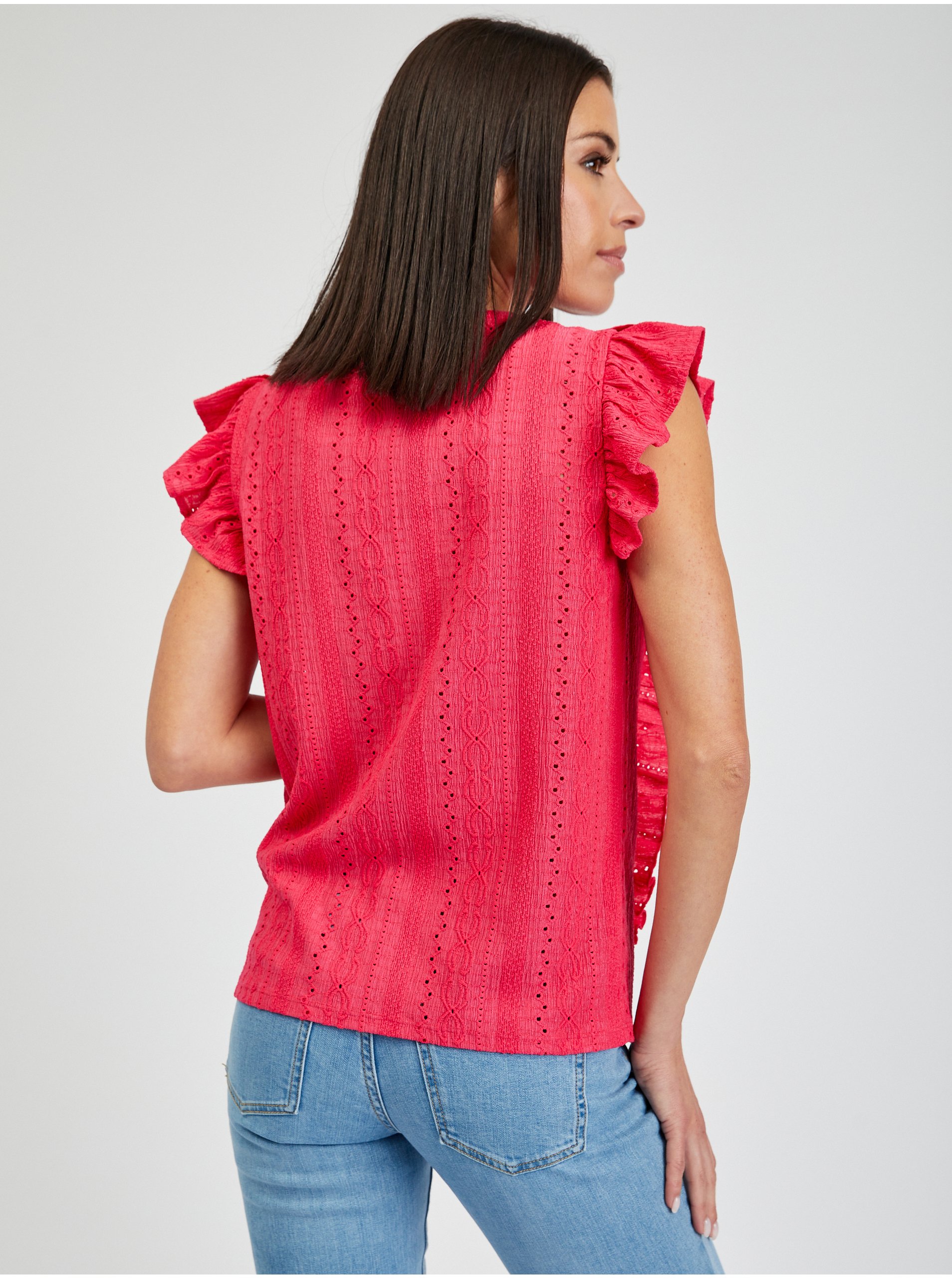 Orsay Dark pink women's t-shirt with ruffles - Women's