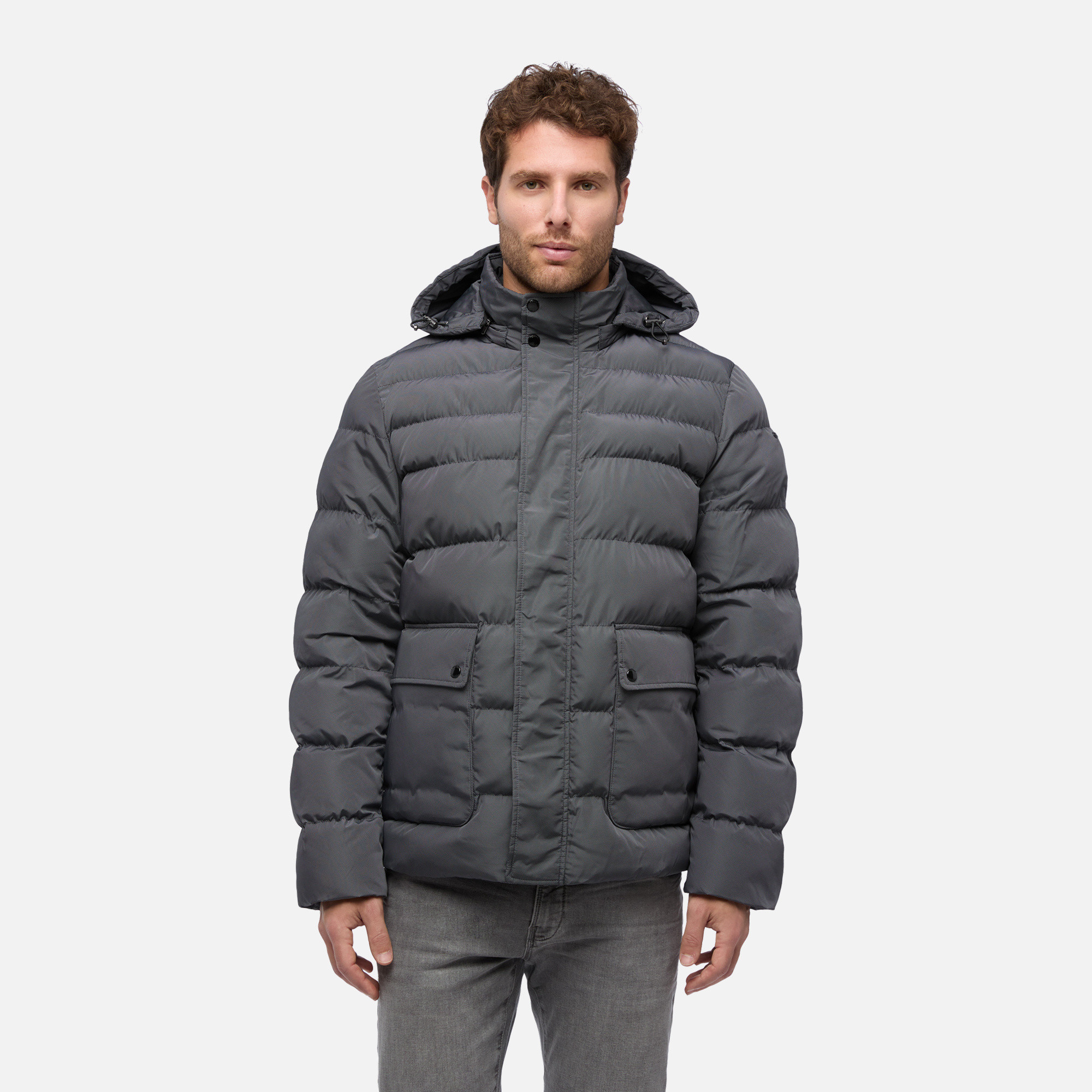 Geacă de puf gri pentru bărbați Geox Leitan