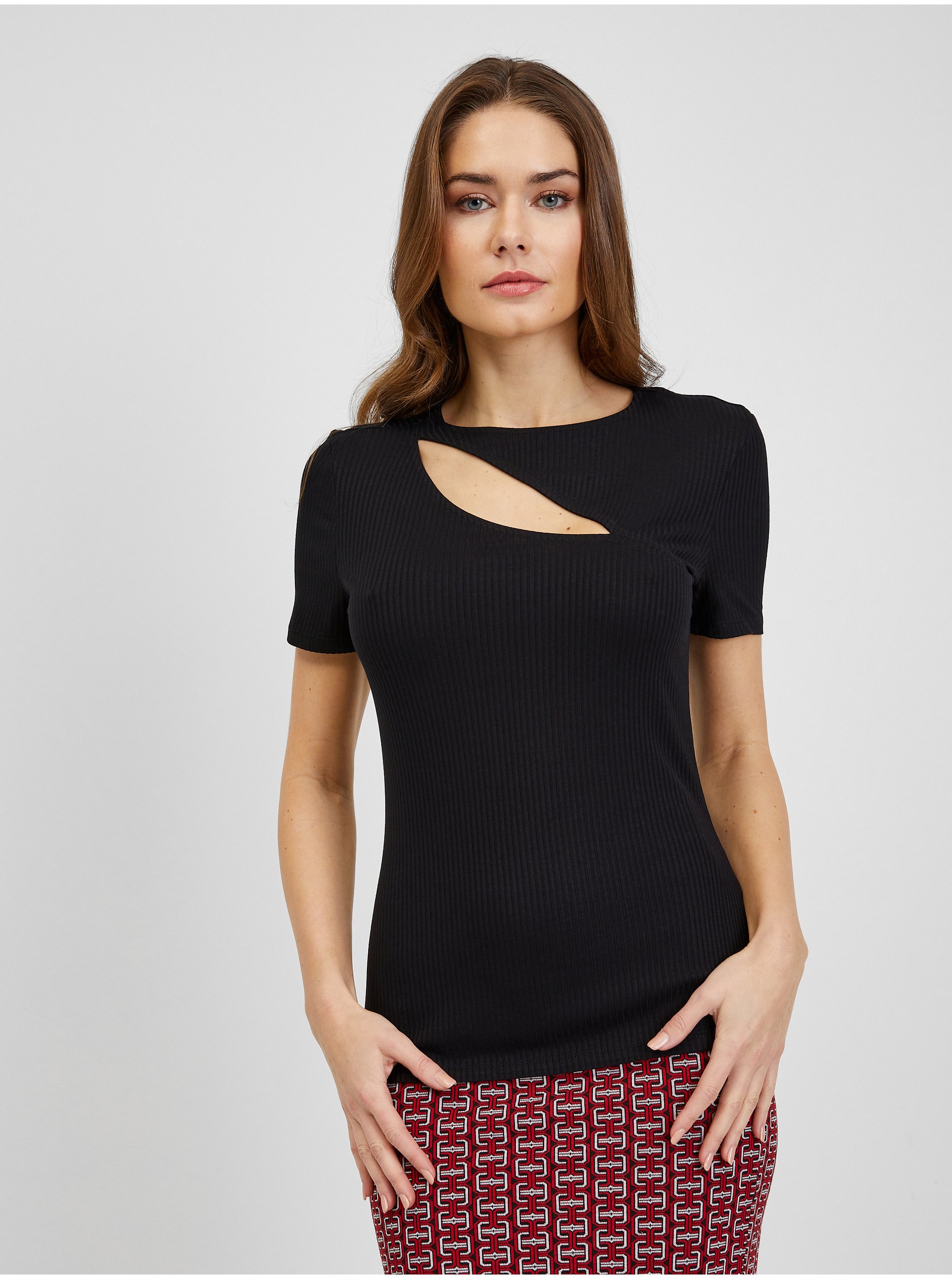 Black Women's Ribbed T-shirt With Neckline ORSAY - Women