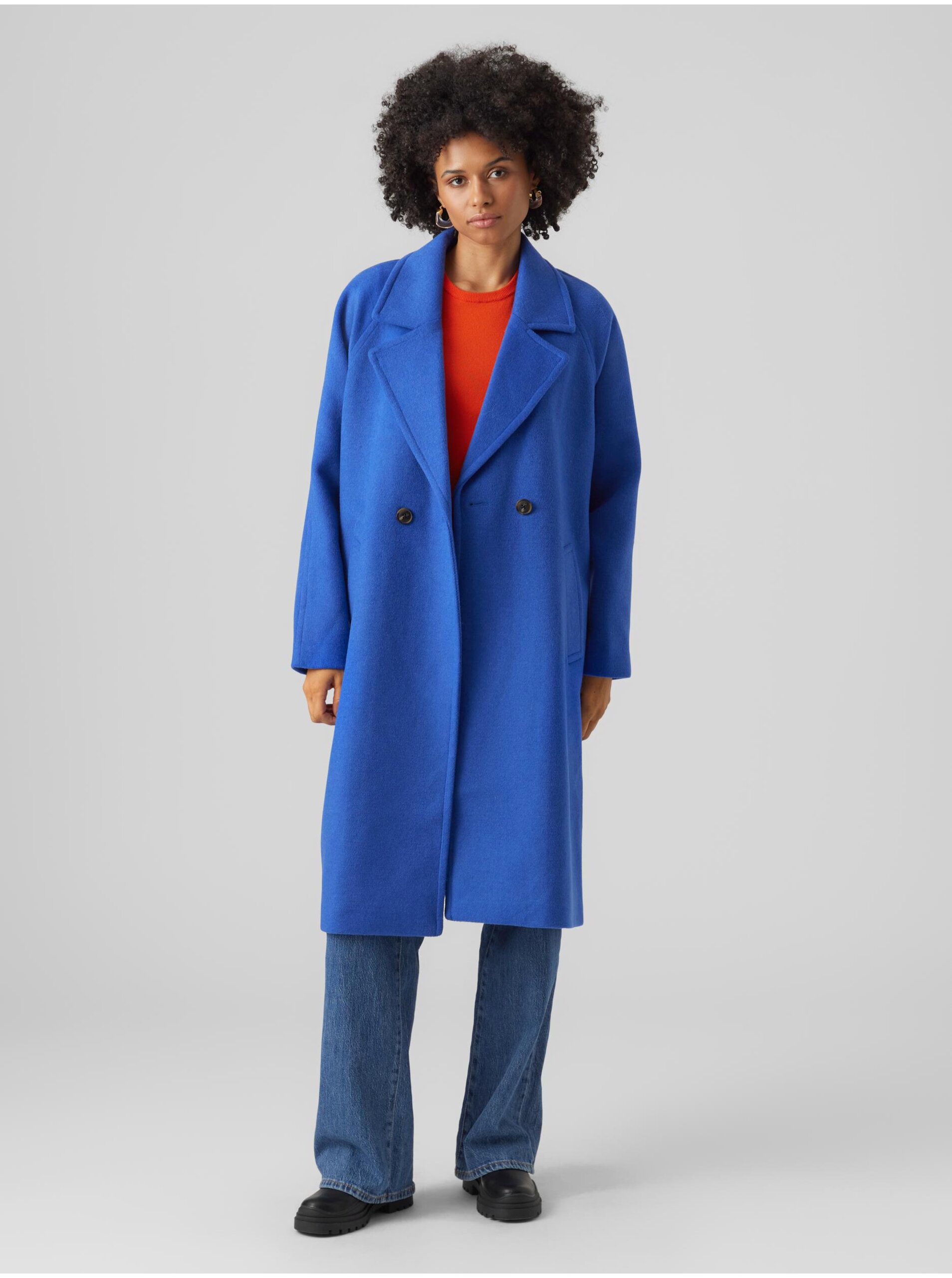 Women's blue coat with wool blend VERO MODA Hazel - Women