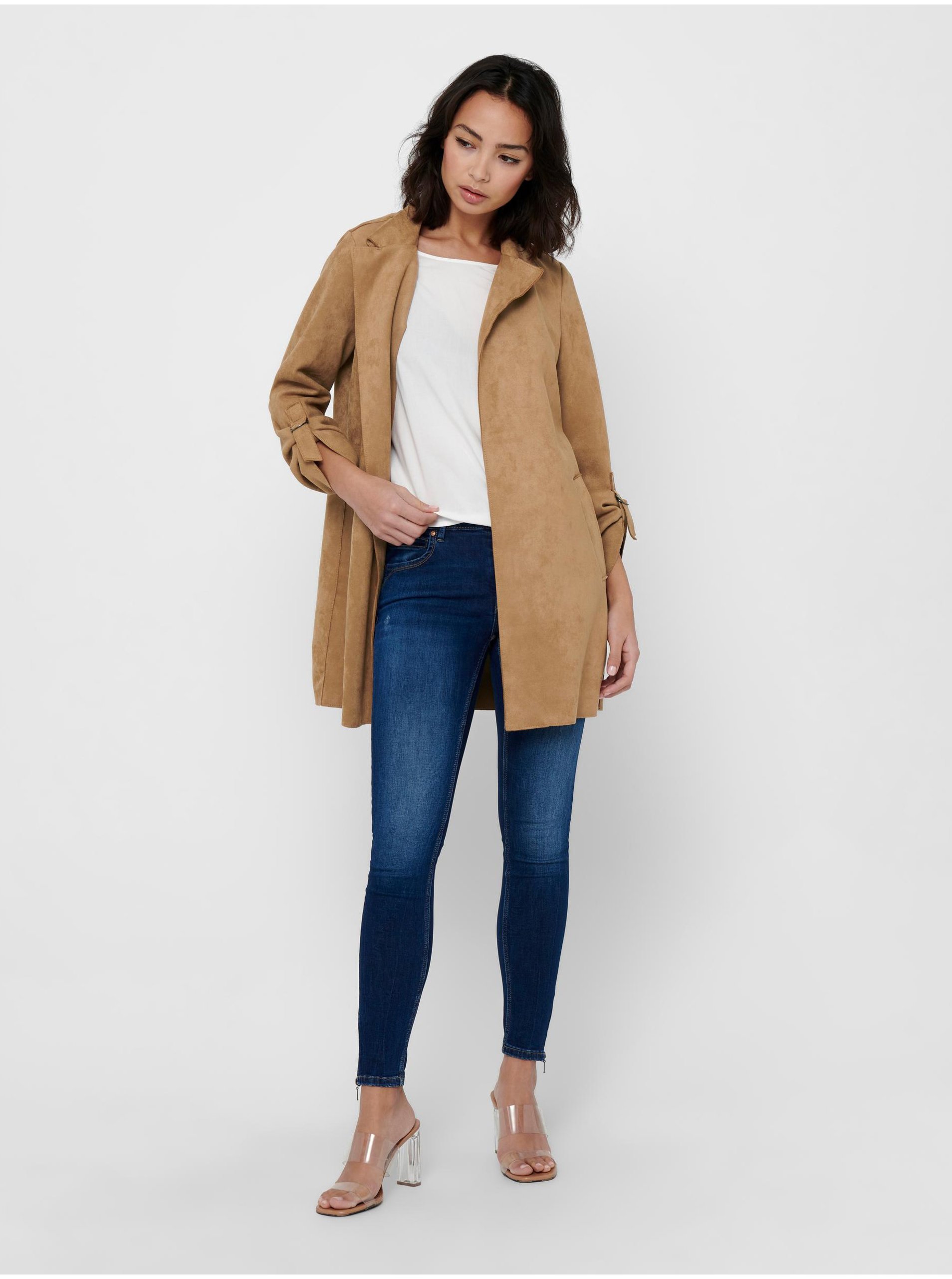 Light brown lady's coat in suede finish ONLY Joline - Women
