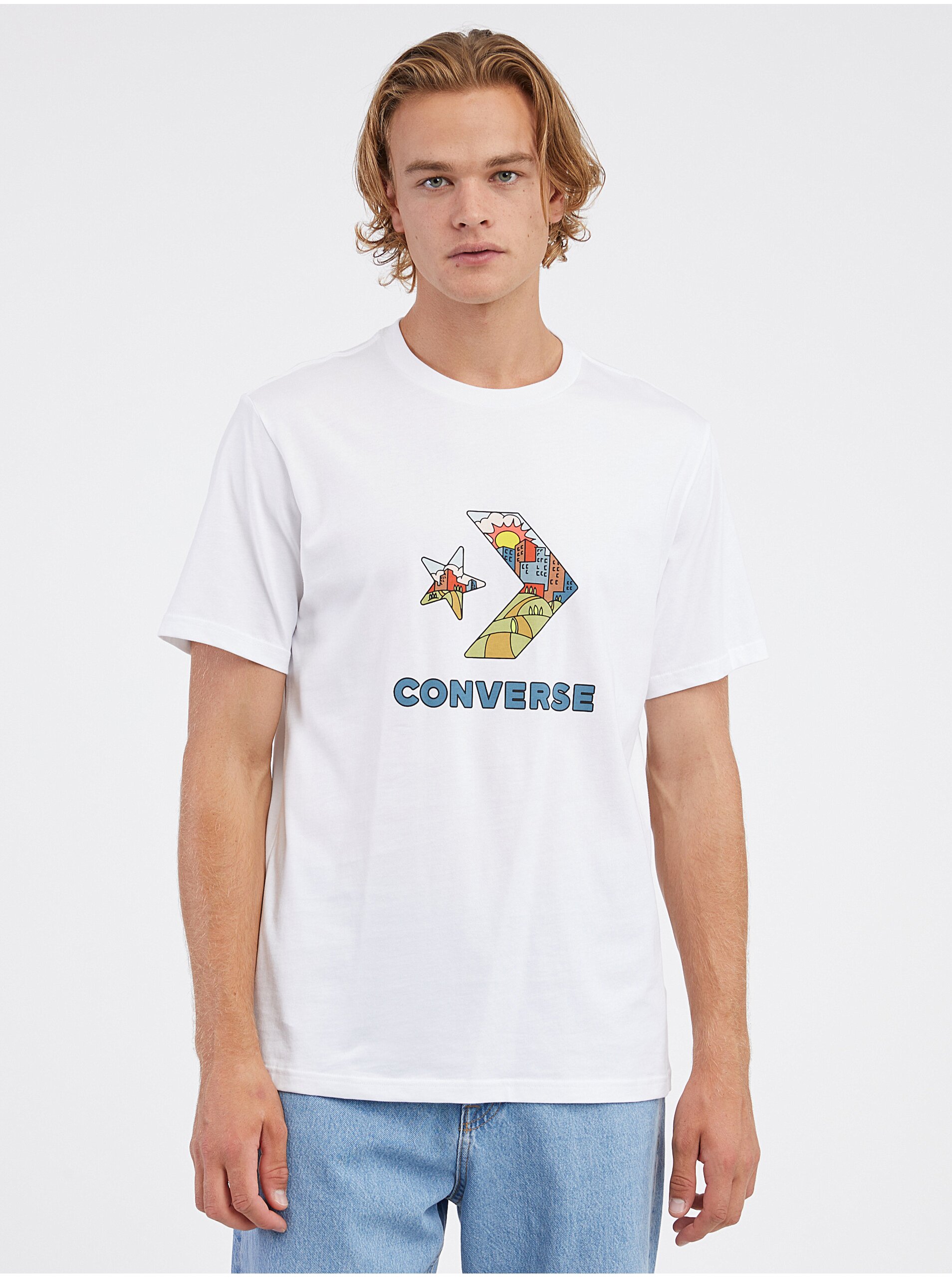 Levně Bílé pánské tričko Converse Star Chevron - Pánské