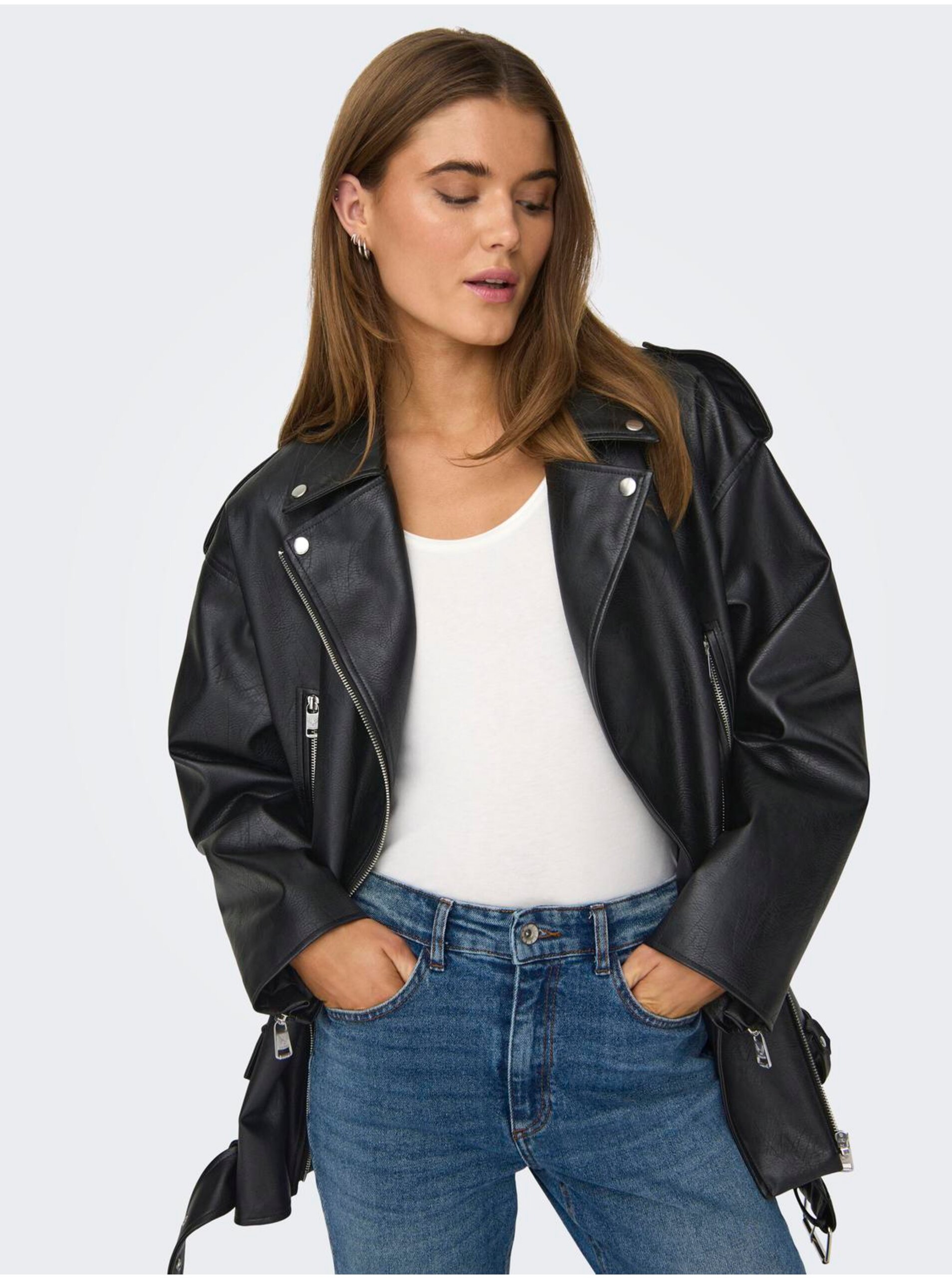 Jachete din piele naturala si sintetica pentru femei ONLY - negru