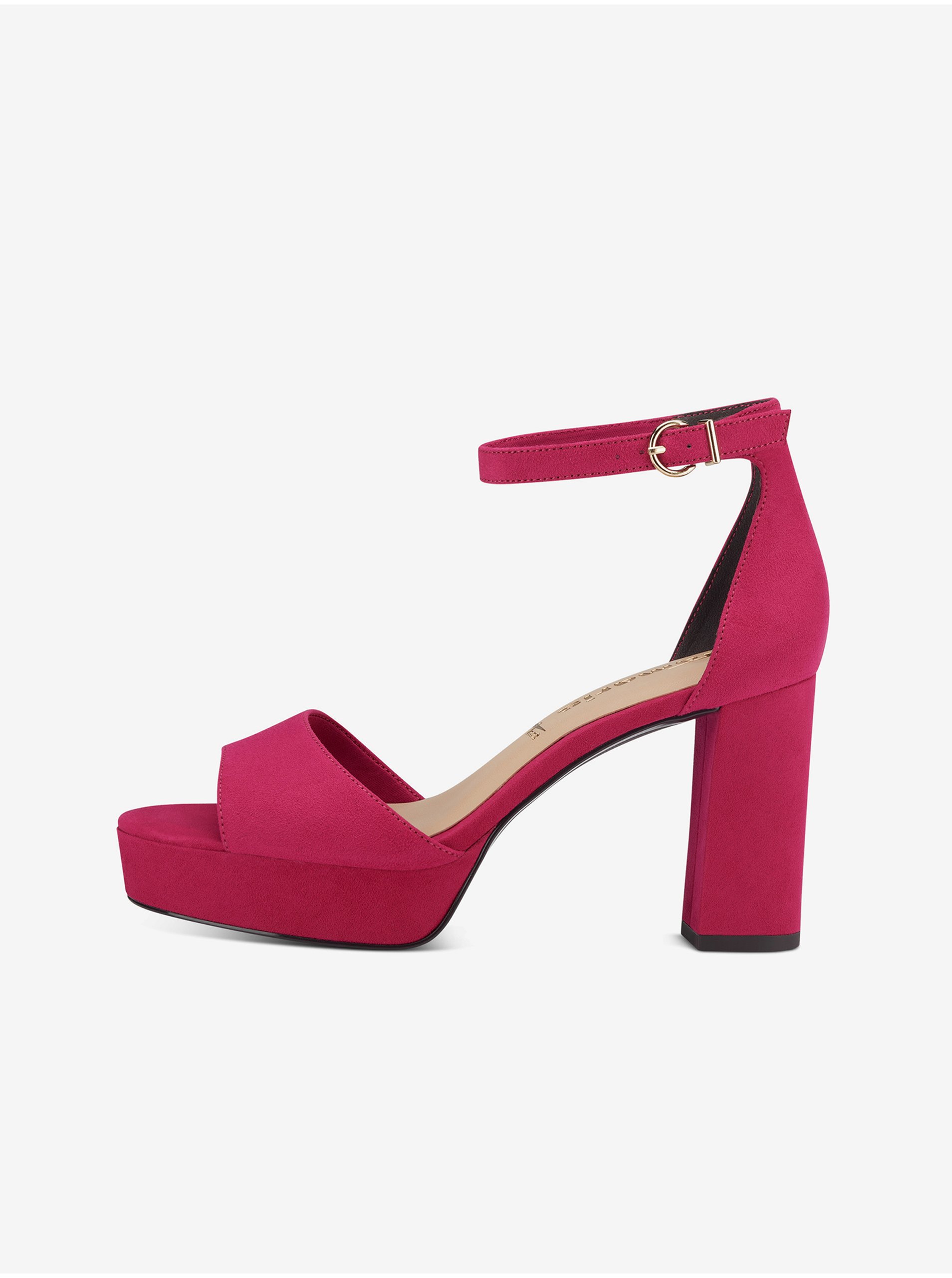 Dark Pink Women's Heeled Sandals In Suede Finish Tamaris - Ladies