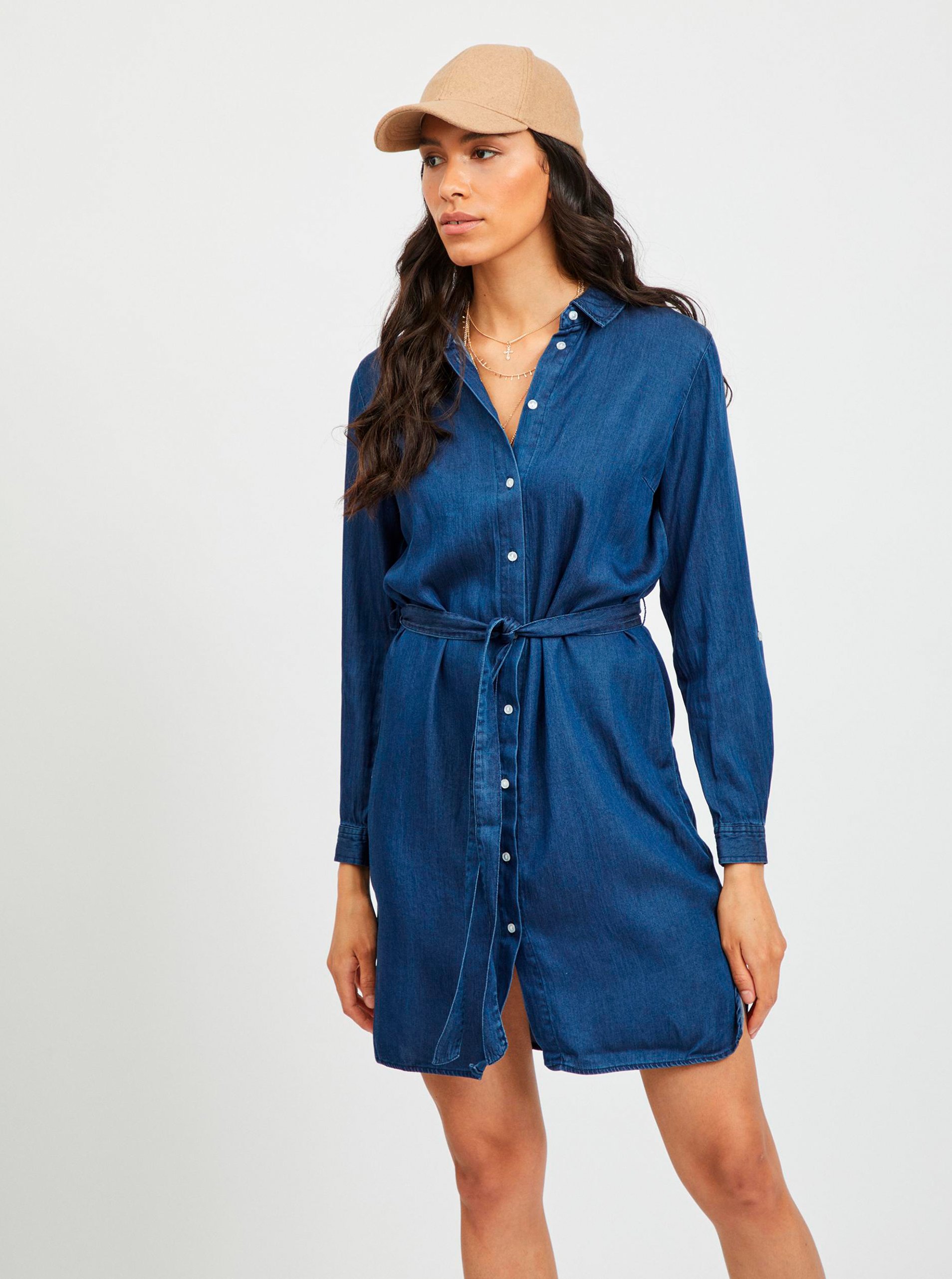 Dark Blue Denim Shirt Dress VILA Bista - Women