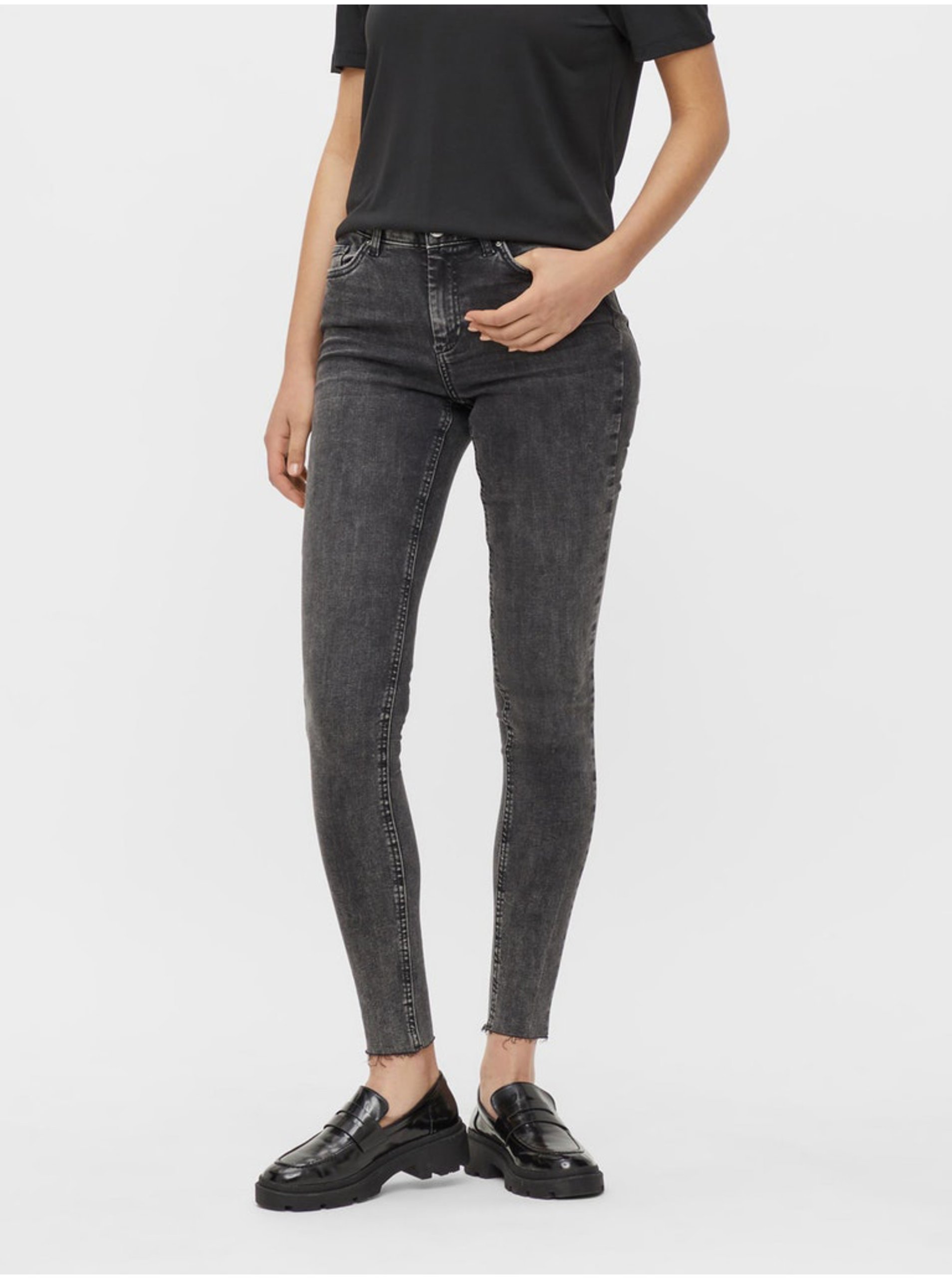 Skinny fit pentru femei Pieces - gri inchis