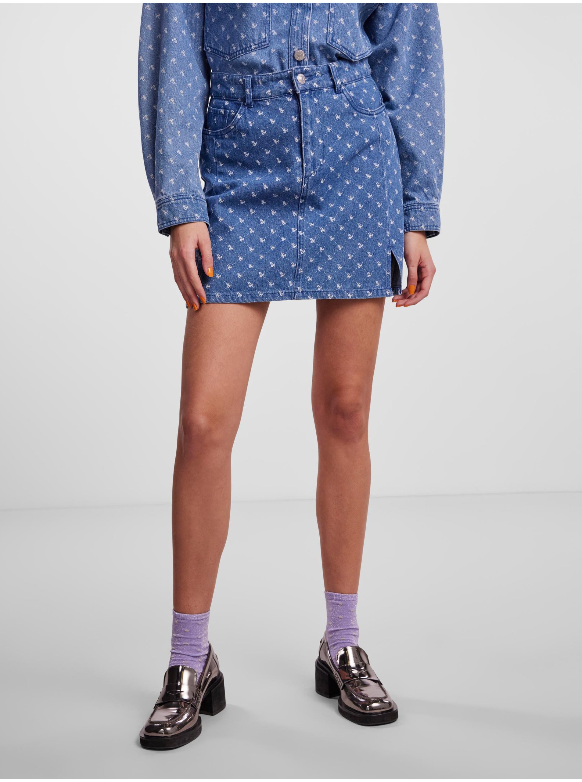 Blue Women's Denim Patterned Mini Skirt Pieces Nursel - Women's