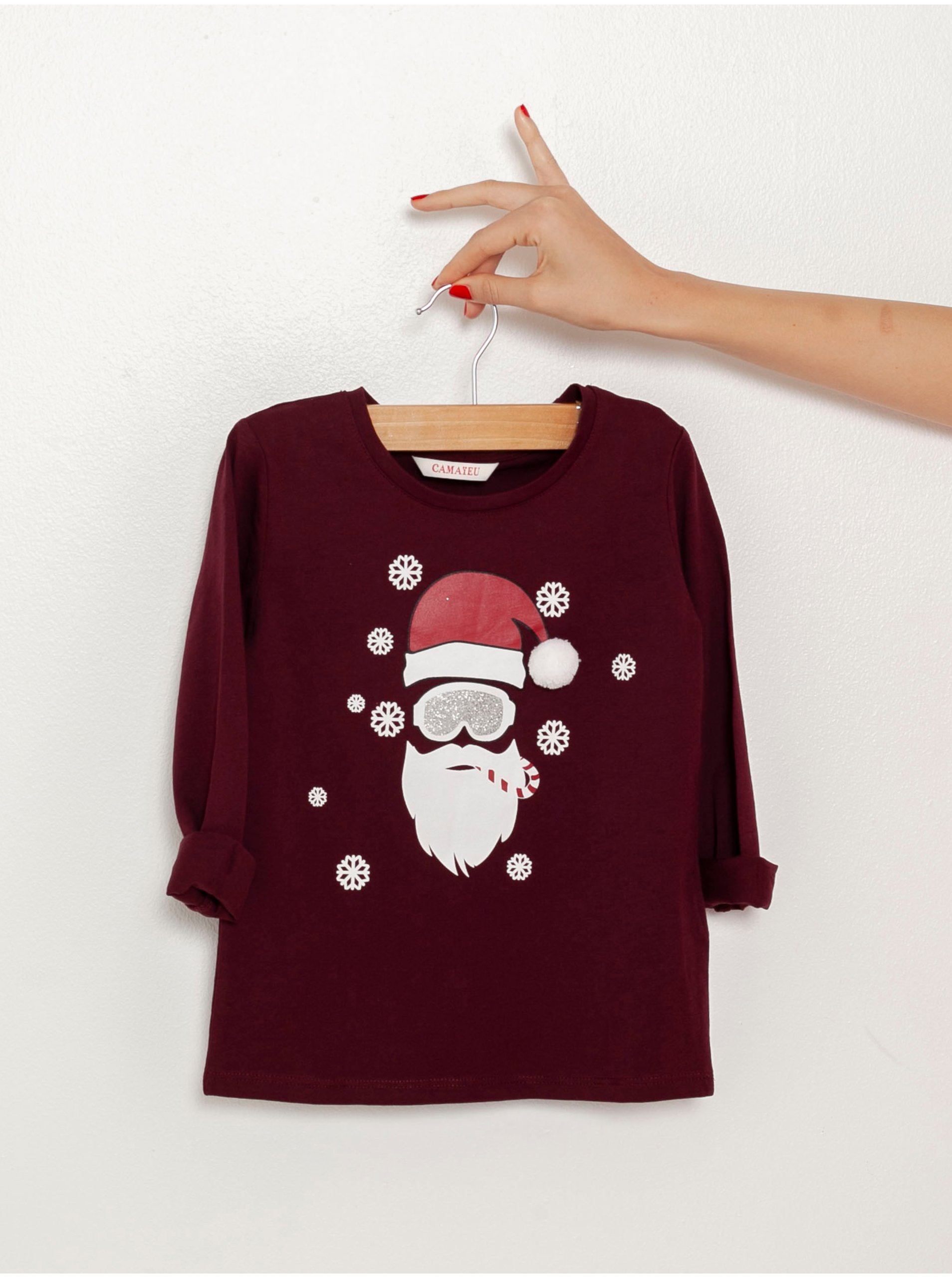 Burgundy Girls' T-shirt With Christmas Motif CAMAIEU - Girls