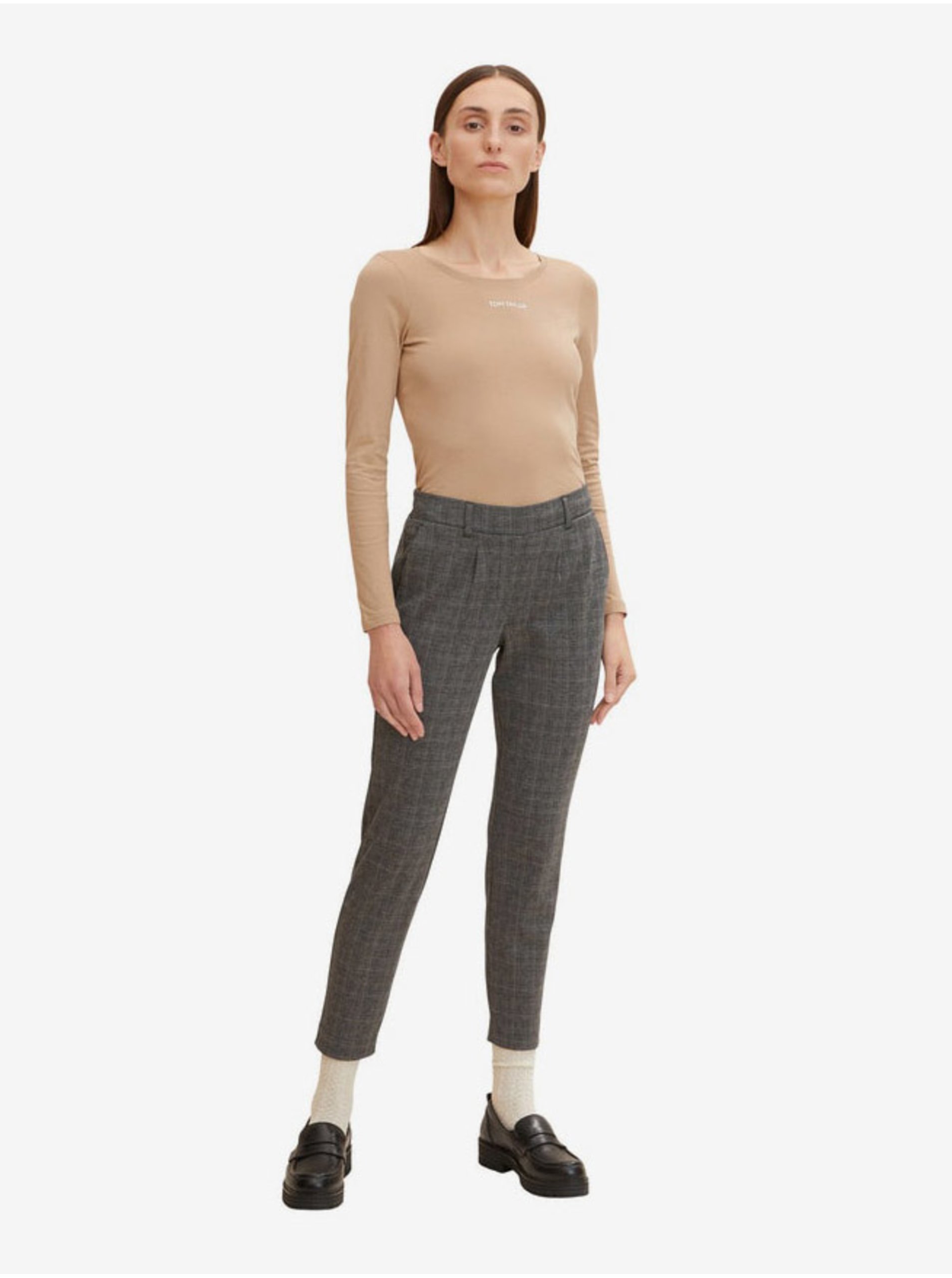 Grey Ladies Checkered Shortened Pants Tom Tailor - Women