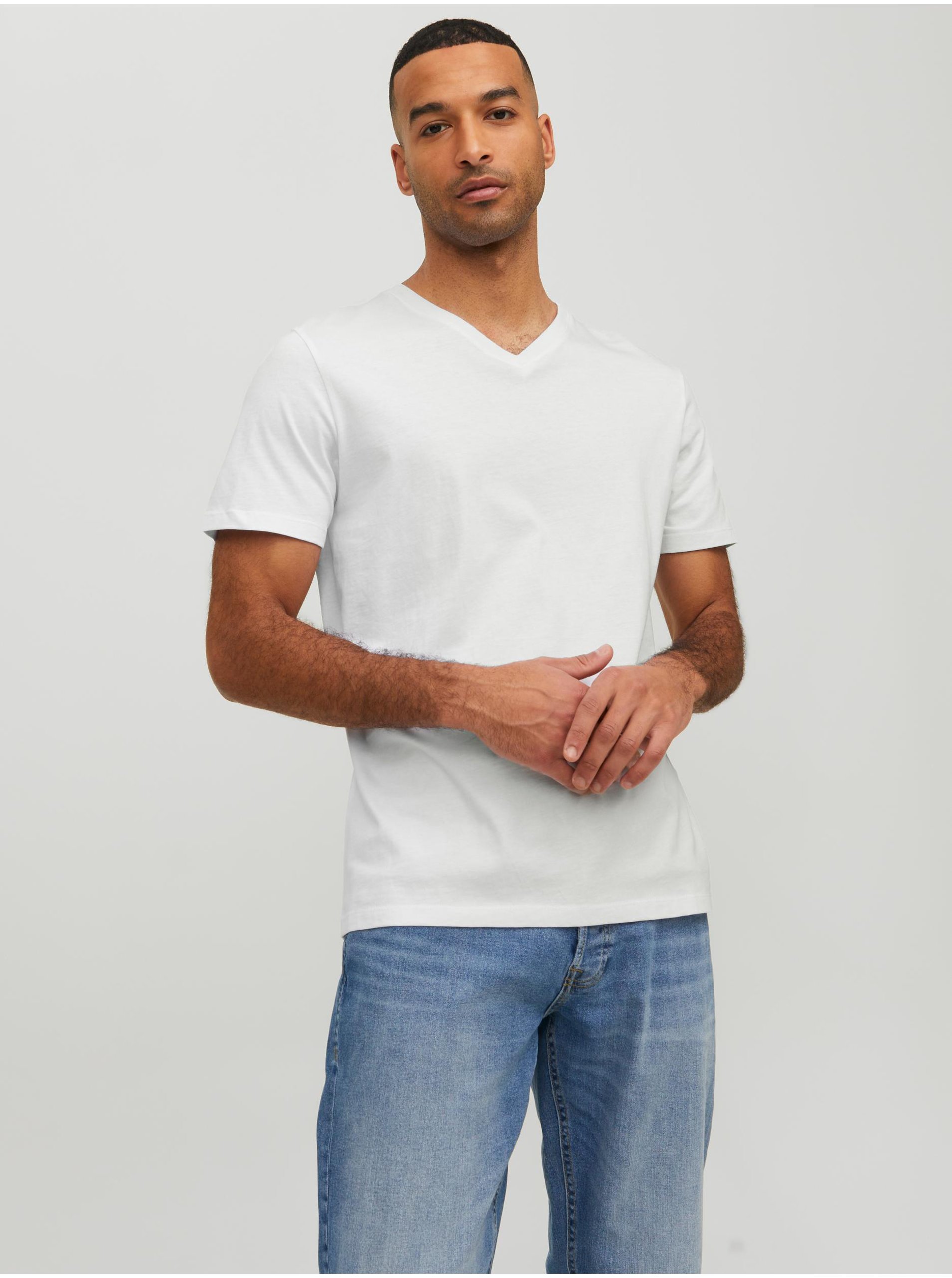Levně Bílé pánské basic tričko Jack & Jones - Pánské