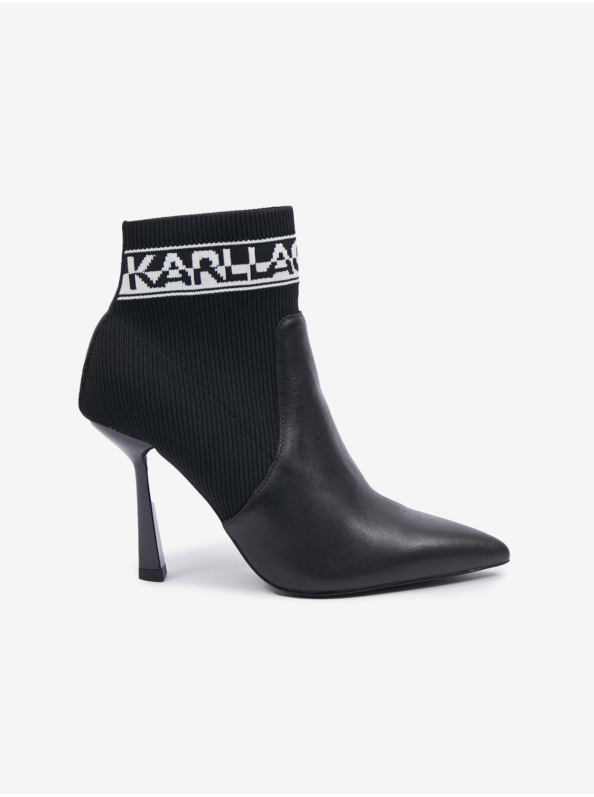 Levně Karl Lagerfeld Černé dámské kotníkové boty na podpatku s koženými detaily KARL LA - Dámské