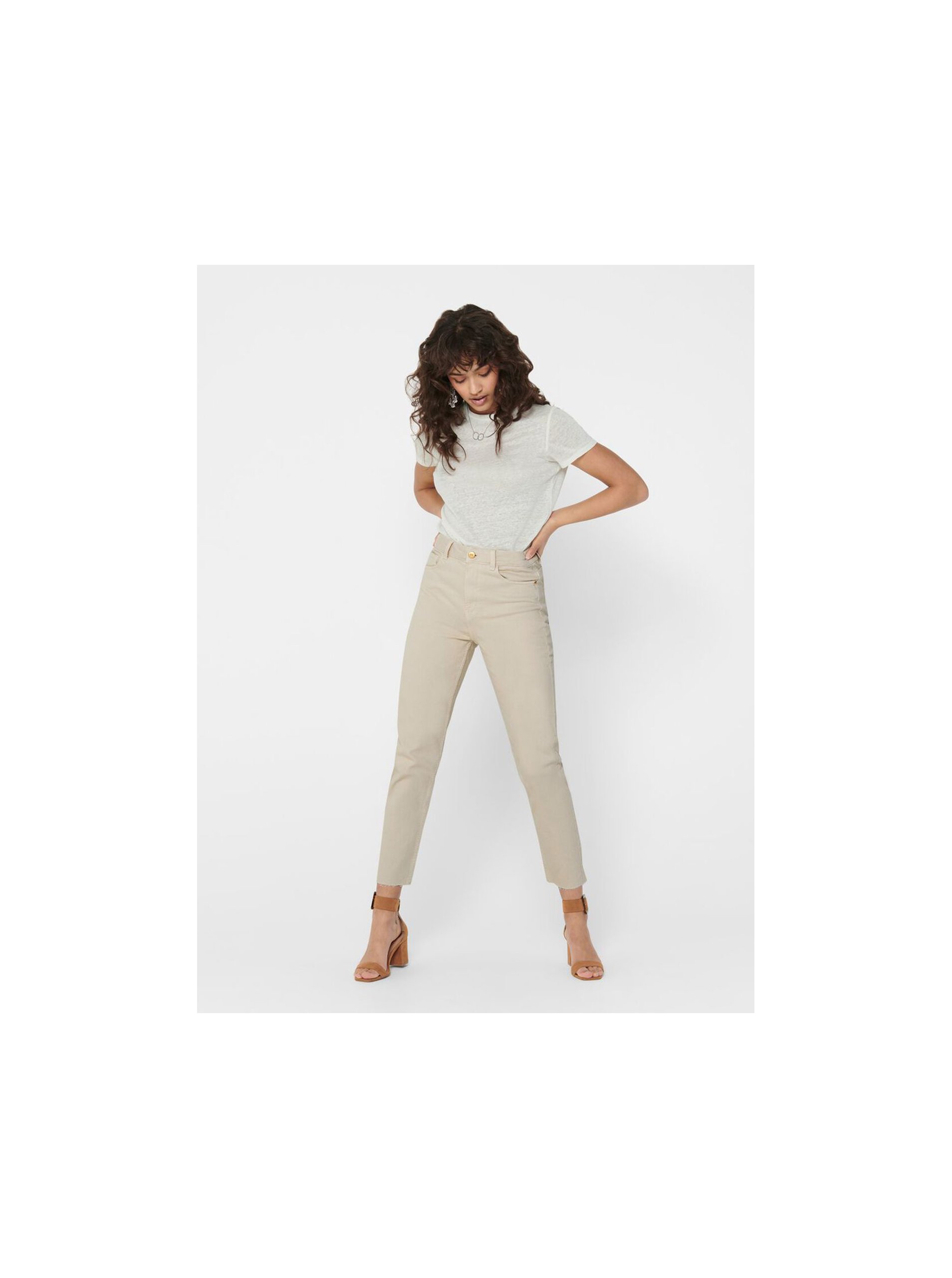 Beige women's cropped straight fit jeans ONLY Emily - Women's