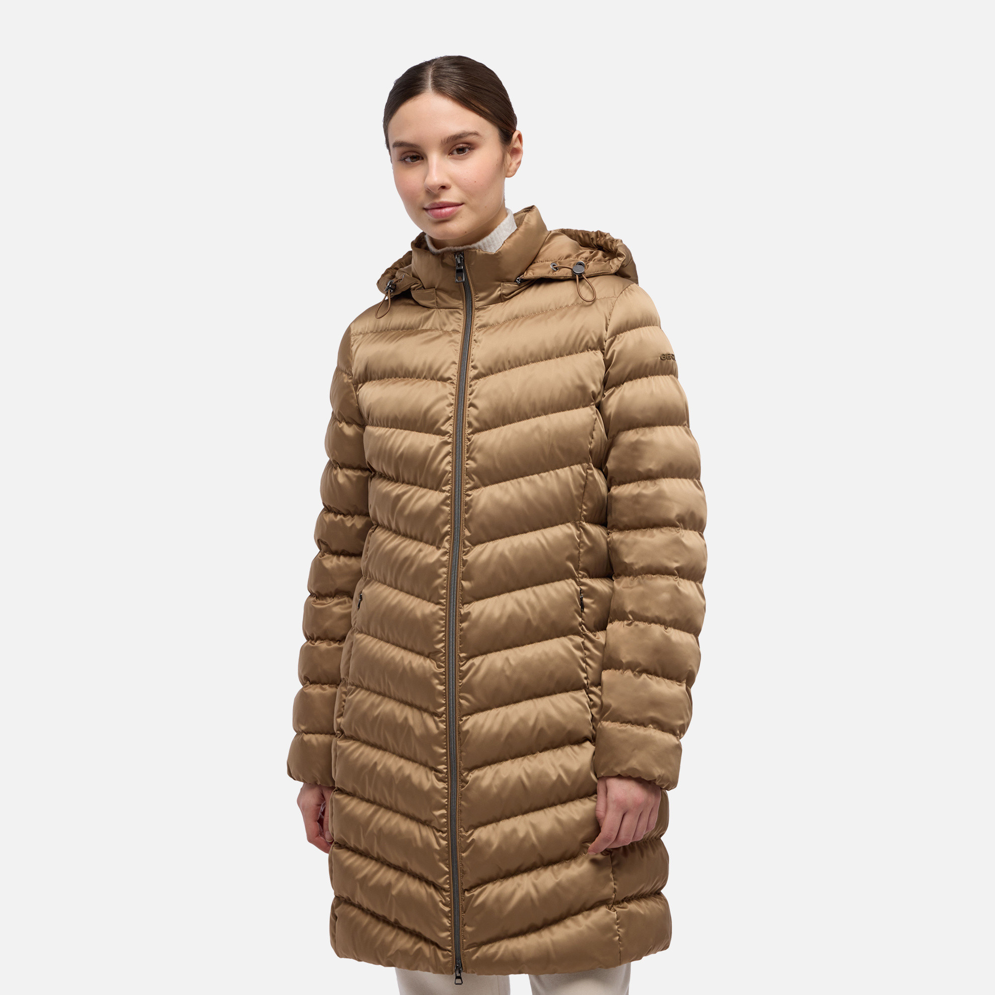 Geacă de damă maro deschis cu puf Geox Zosma