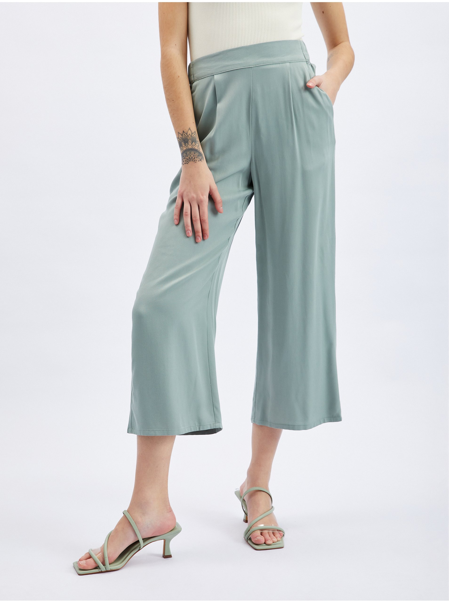 Orsay Light Green Ladies Shortened Wide Pants - Women