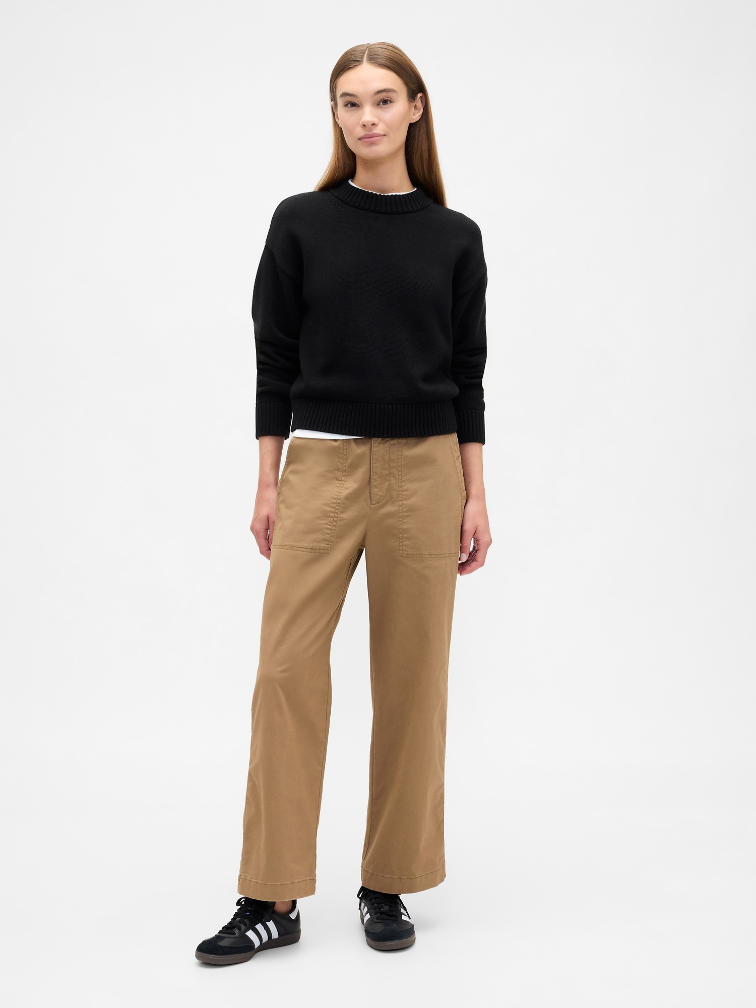 GAP Khaki kalhoty High Rise Wide-Leg - Dámské