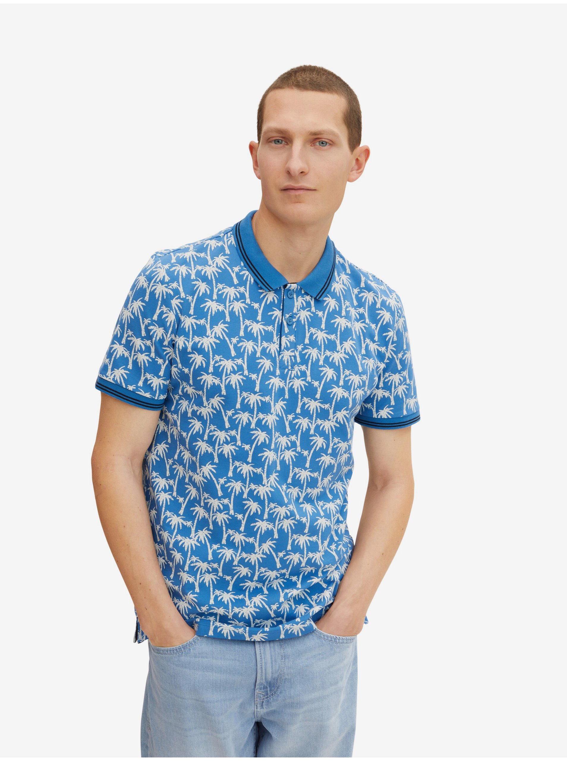 Blue Mens Patterned Polo T-Shirt Tom Tailor - Men
