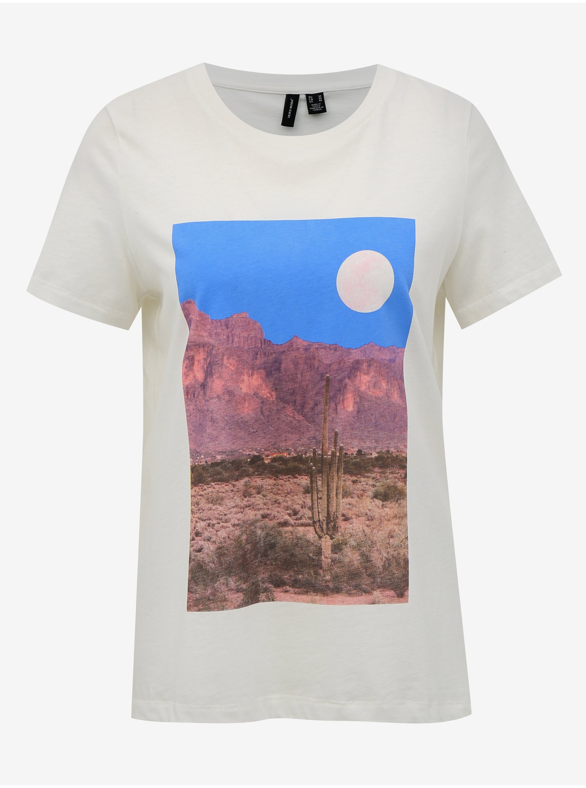 Levně Bílé tričko s potiskem VERO MODA Desert