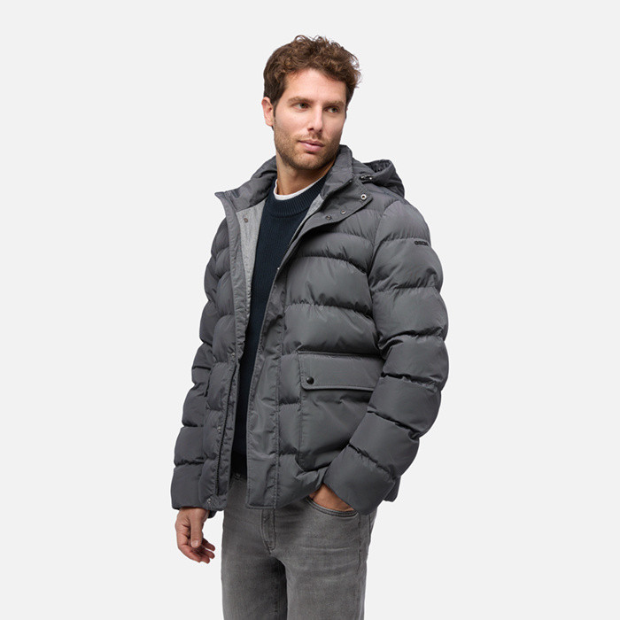 Geacă de puf gri pentru bărbați Geox Leitan