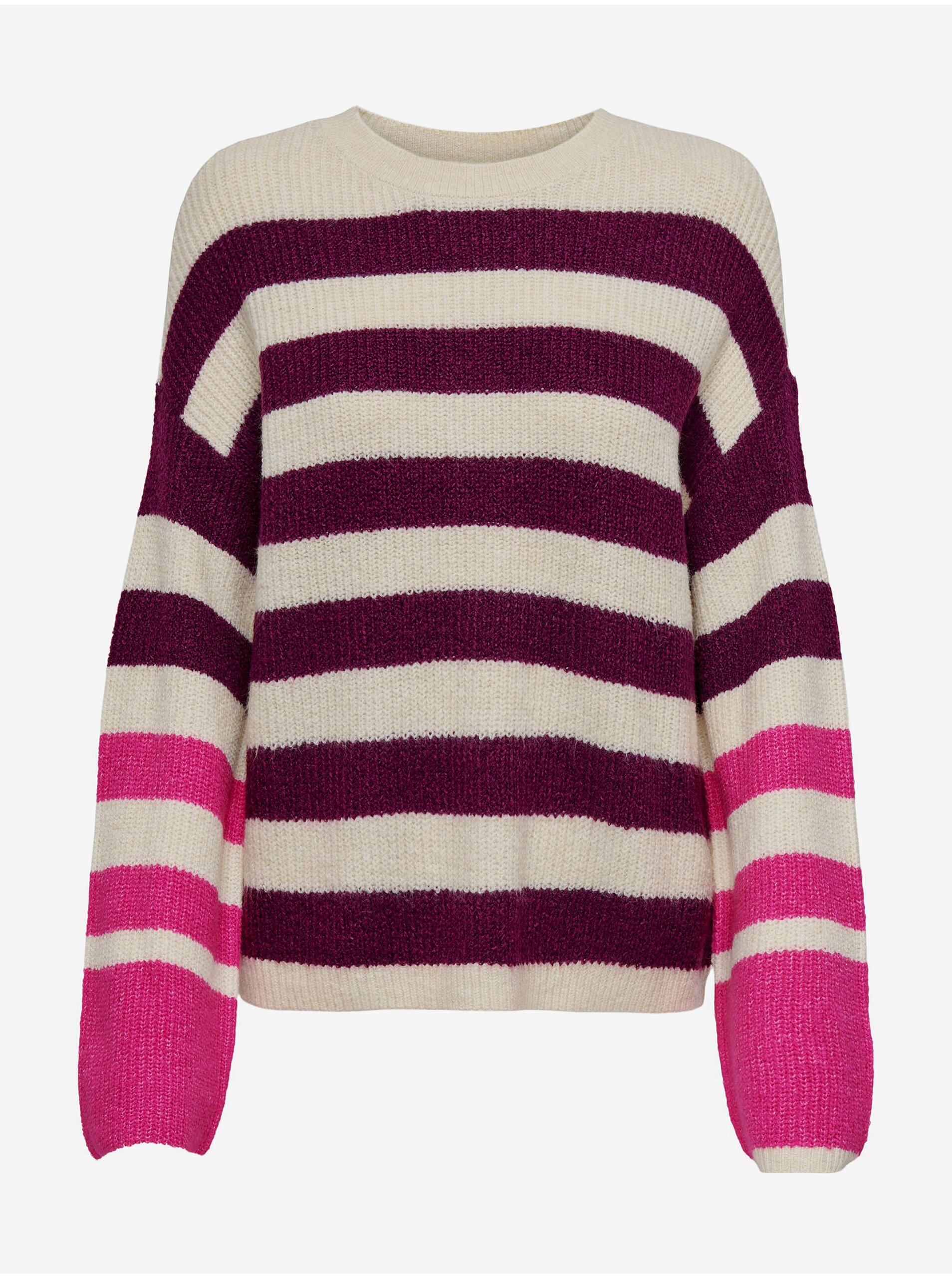 Purple-cream women's striped sweater JDY Drea - Women