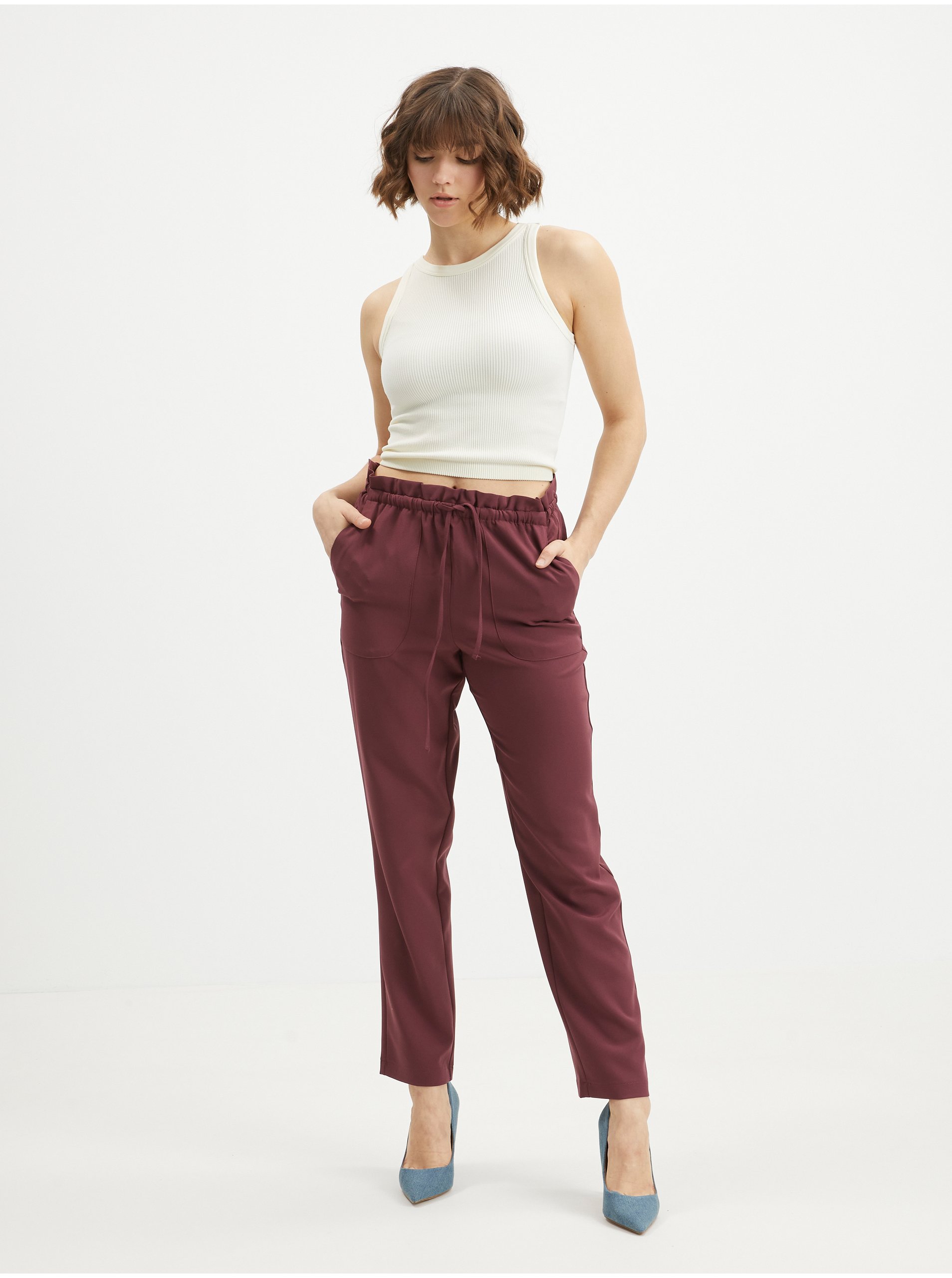 Burgundy shortened trousers VERO MODA