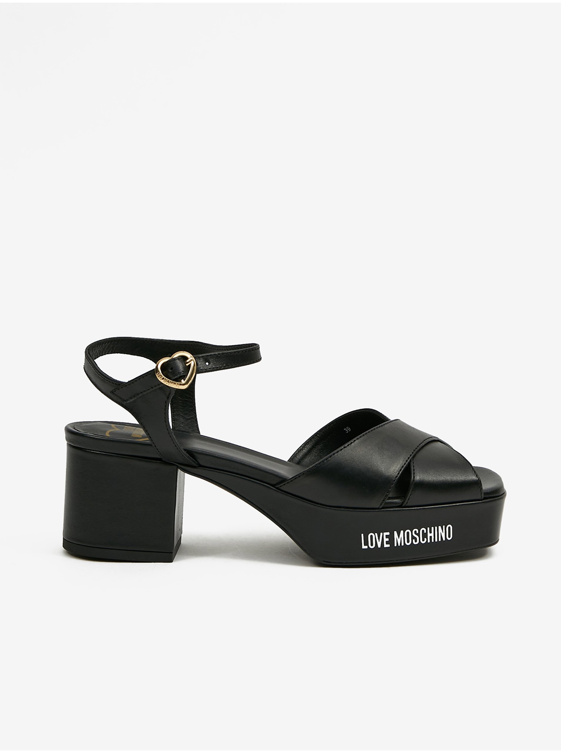 Levně Černé dámské kožené sandály Love Moschino - Dámské